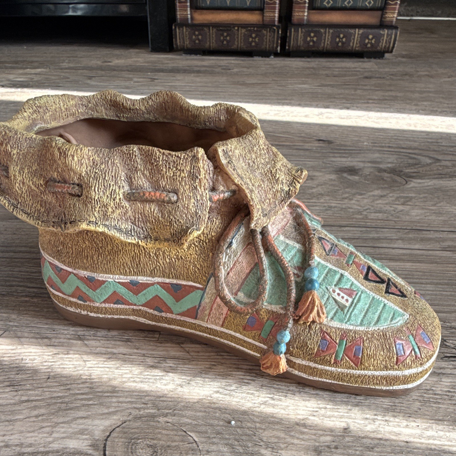 Vtg. Native American Ceramic Moccasins Hand Painted Vases