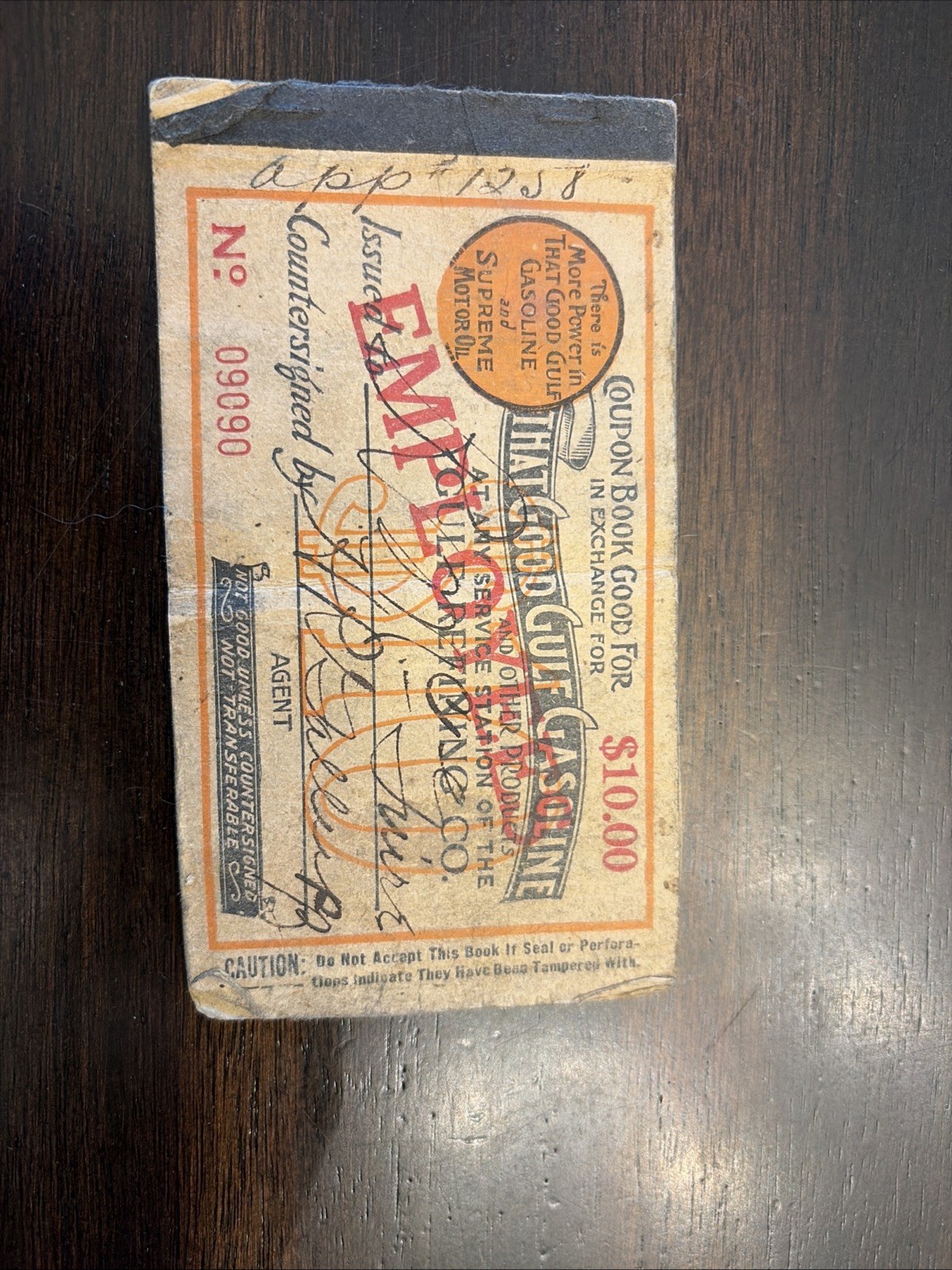 Gulf Gasoline “That Good Gulf Gasoline” $10 Coupon Employees Travel Book