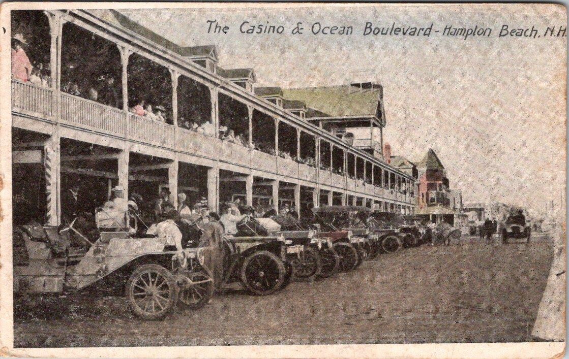1907-10\'s THE CASINO and OCEAN BOULEVARD OLD CARS HAMPTON BEACH NH POSTCARD
