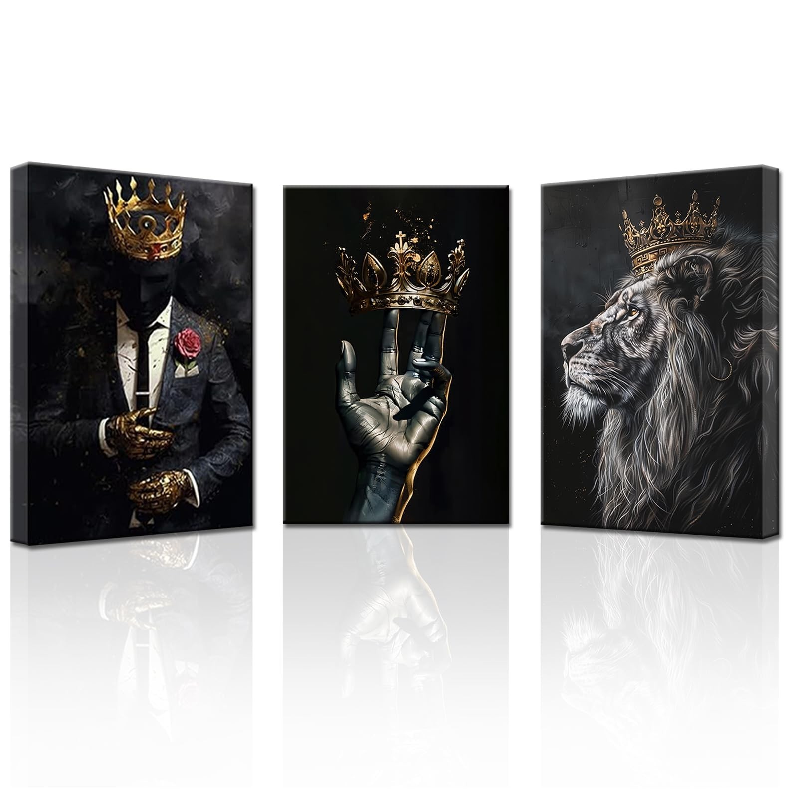PBXBJY African American Wall Art 3 Pieces Black Man Wearing Gold Crown Canvas...