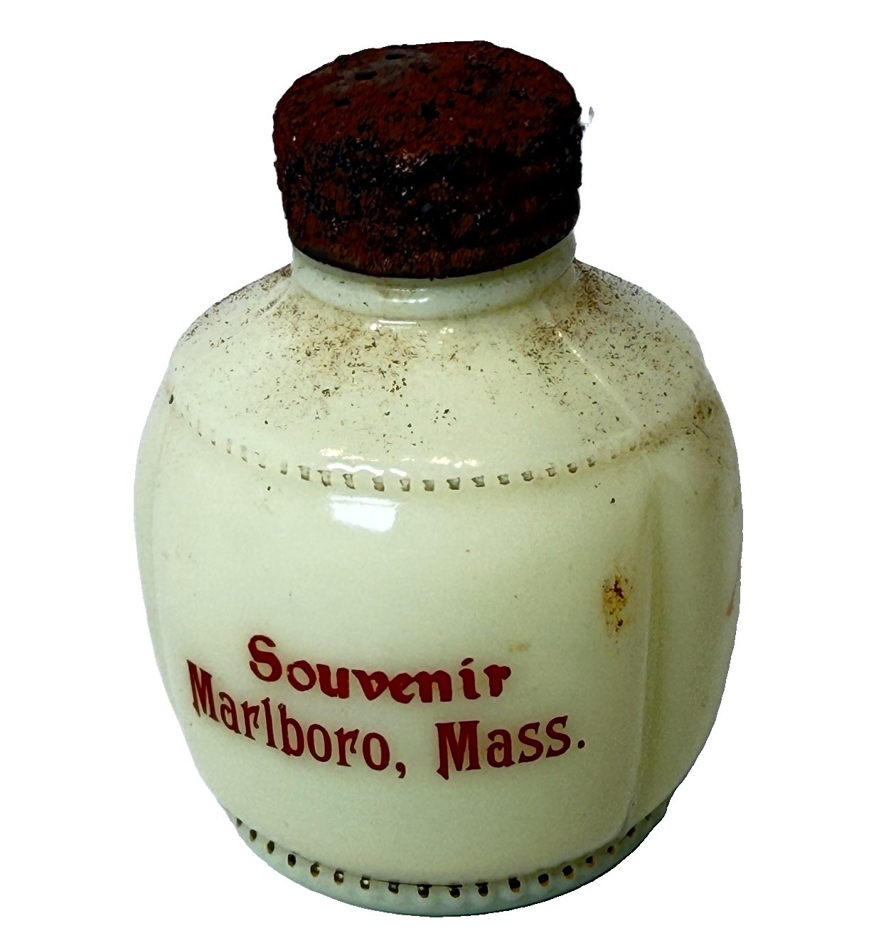 MARLBORO MA Massachusetts Uranium Custard Souvenir ANTIQUE Glass SHAKER TRINKET