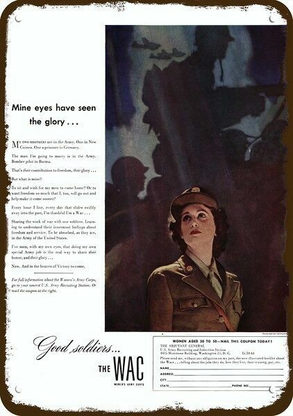 1944 WAC / WOMEN\'S ARMY CORPS Soldier Vintage-Look DECORATIVE REPLICA METAL SIGN