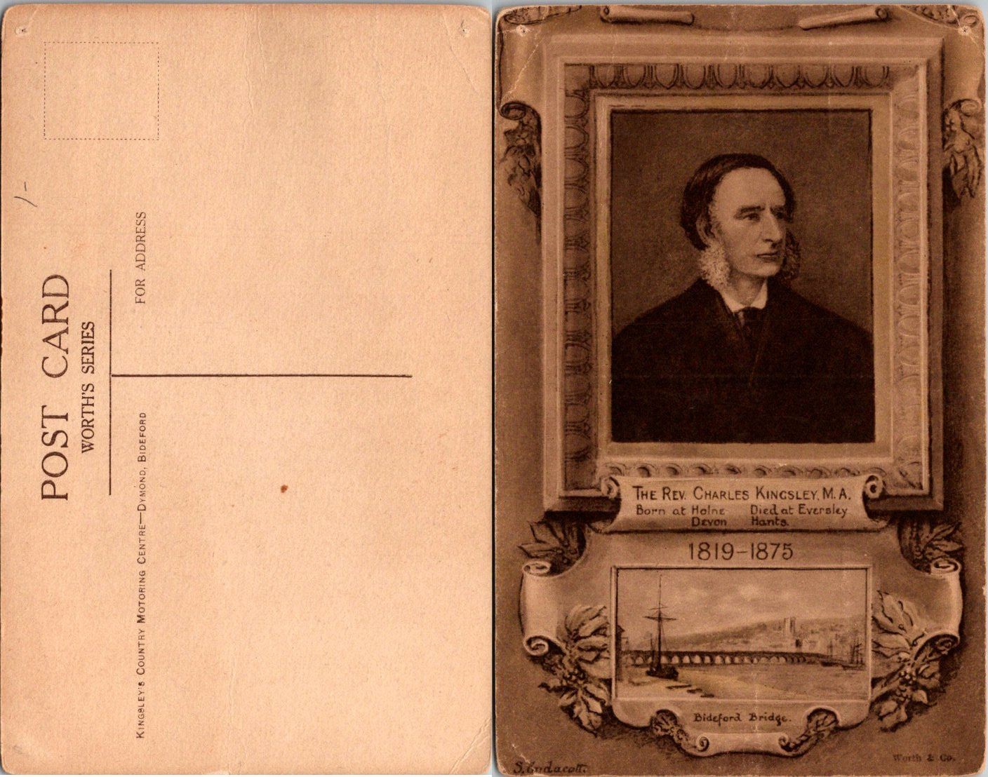 Rev Charles Kingsley Postcard 1819-1875 Bideford Bridge Worths Series Unposted
