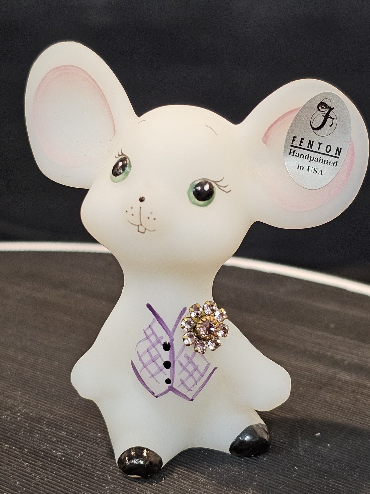 Fenton Mouse Figurine Boutonniere Buddies Amethyst Opal Satin Signed J. Grove