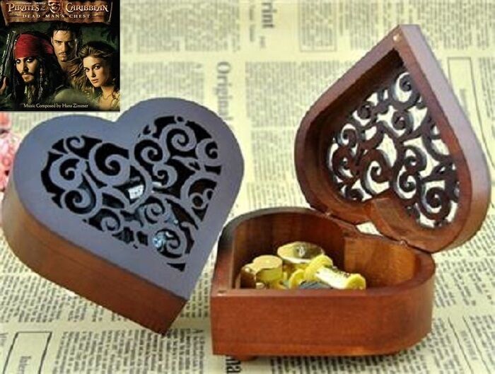 Sankyo {Pirates of the Caribbean Davy  Jones } Wood Heart Shape Music Box 