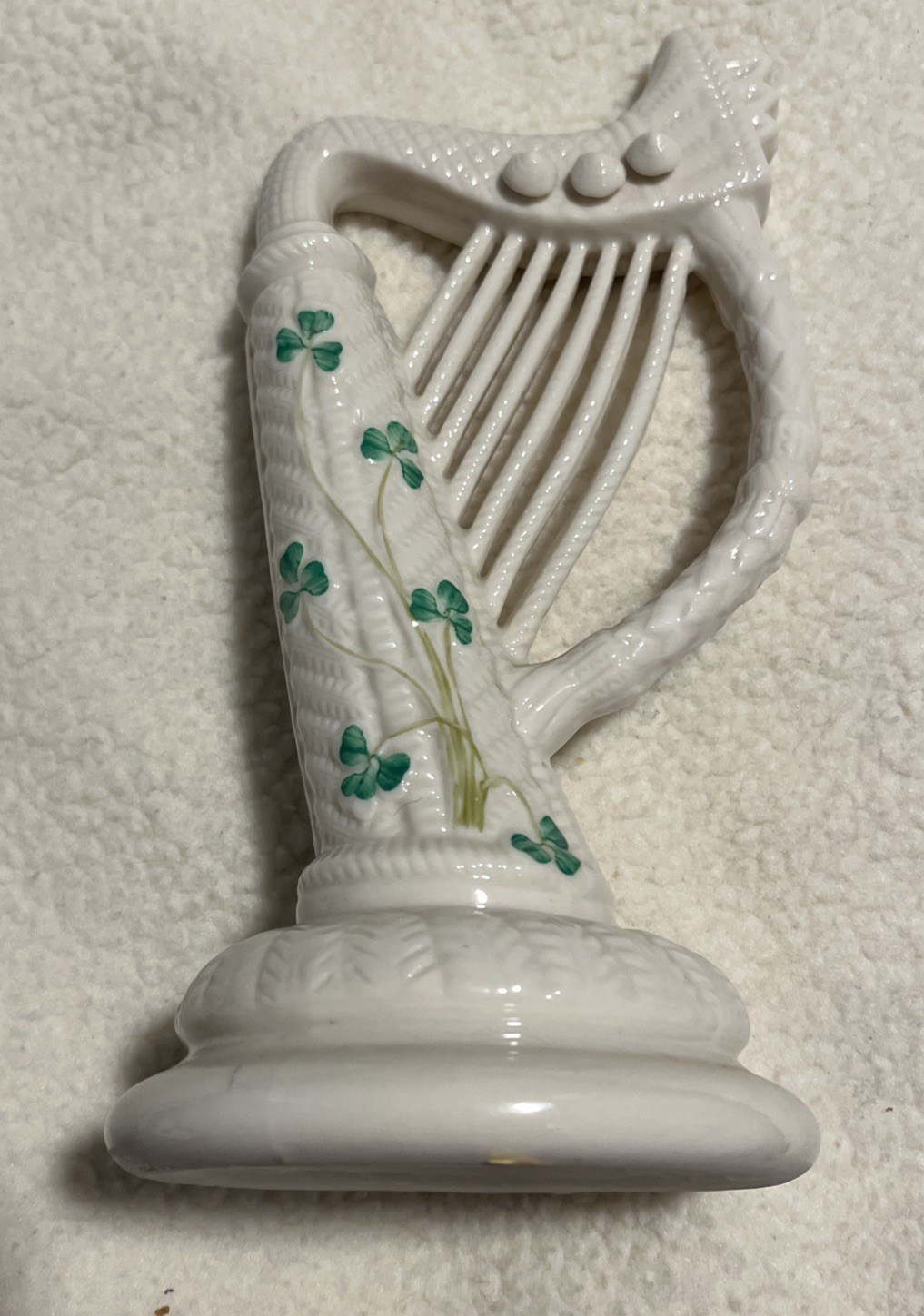 Vintage Belleek Ireland Shamrock Harp Porcelain Figurine 8.5\