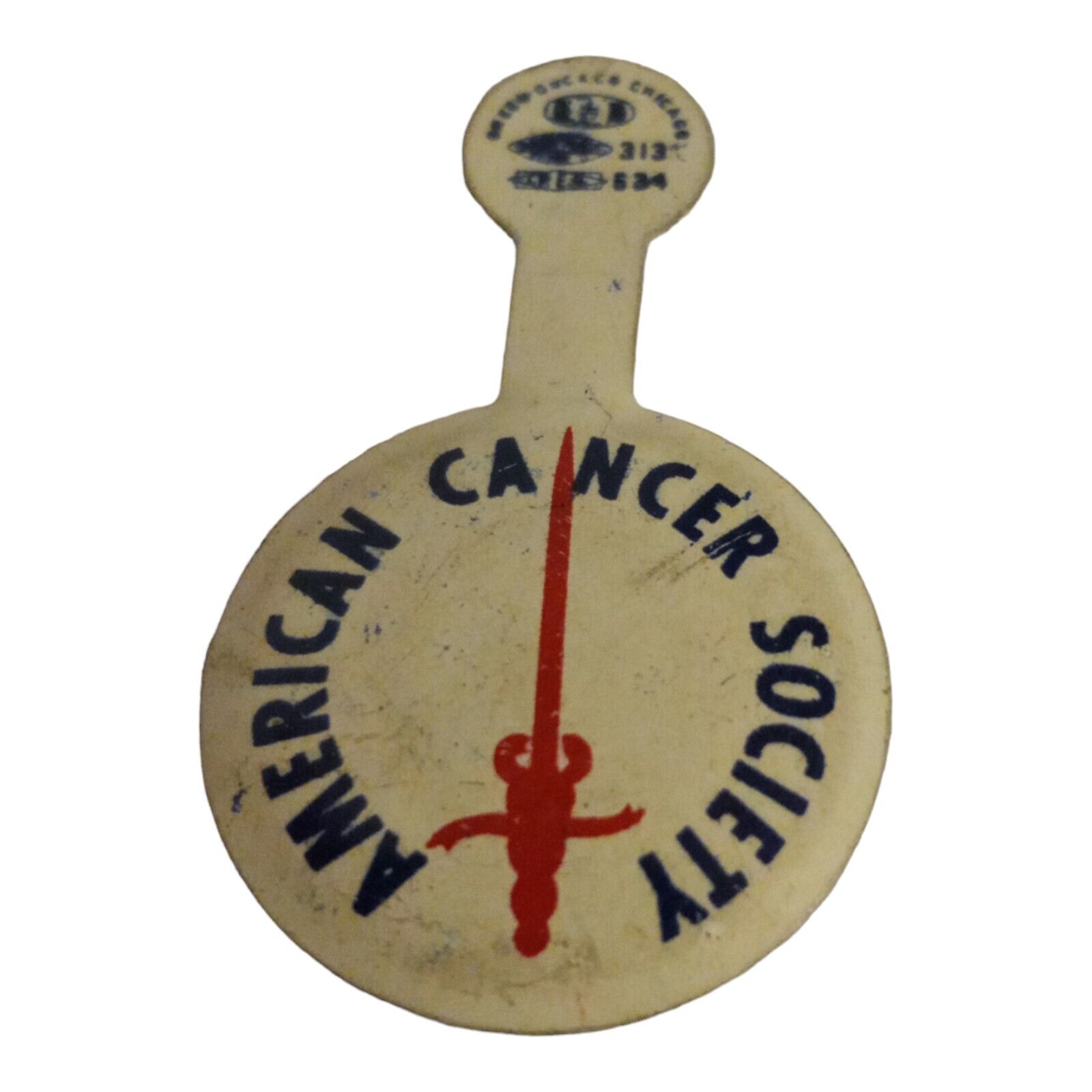 american cancer society Fold Over Button Pin Vtg