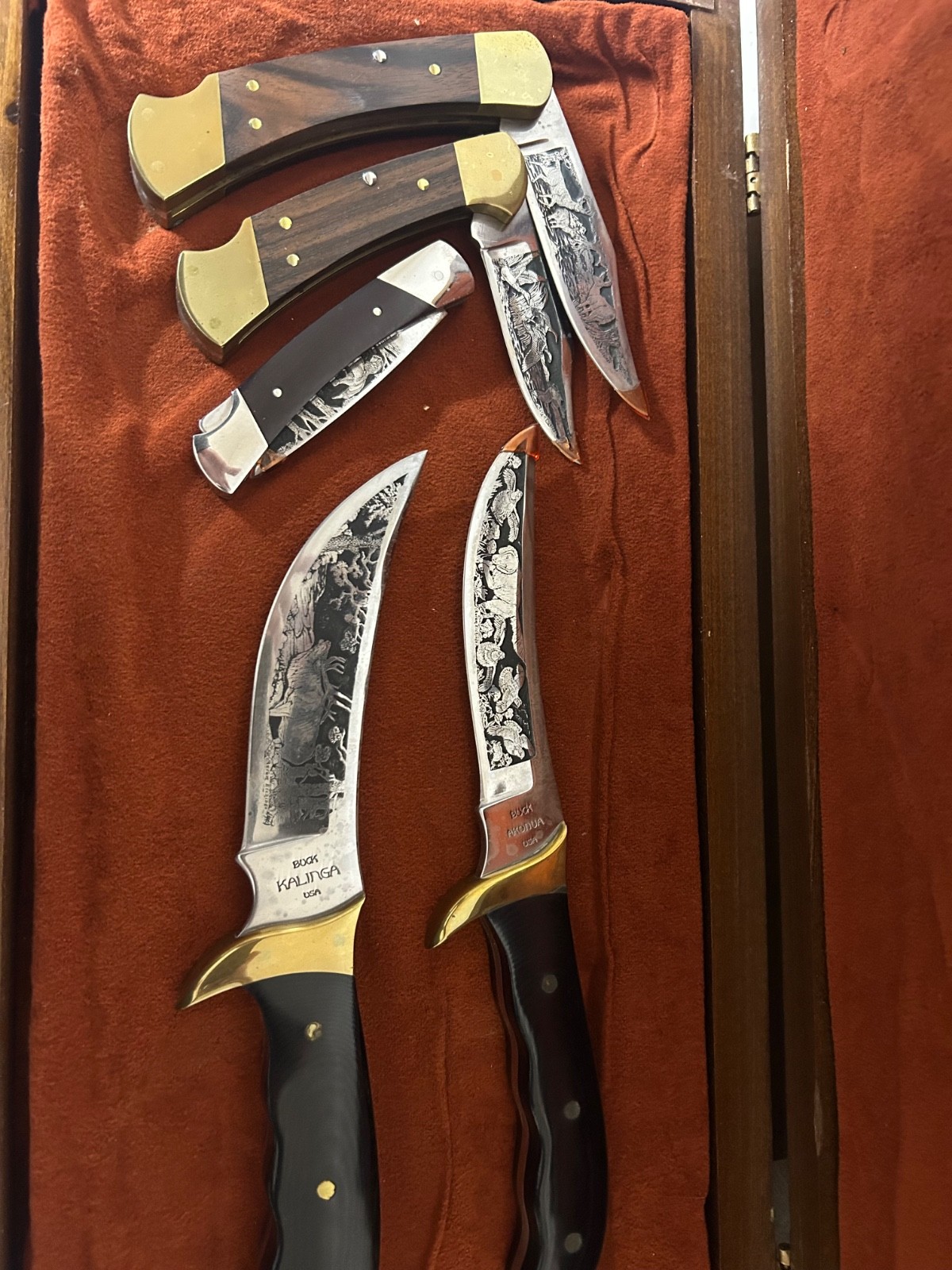 RARE Vintage 1977 Buck Knives Aurum Etched 5-Knife Wildlife Series Set MINT