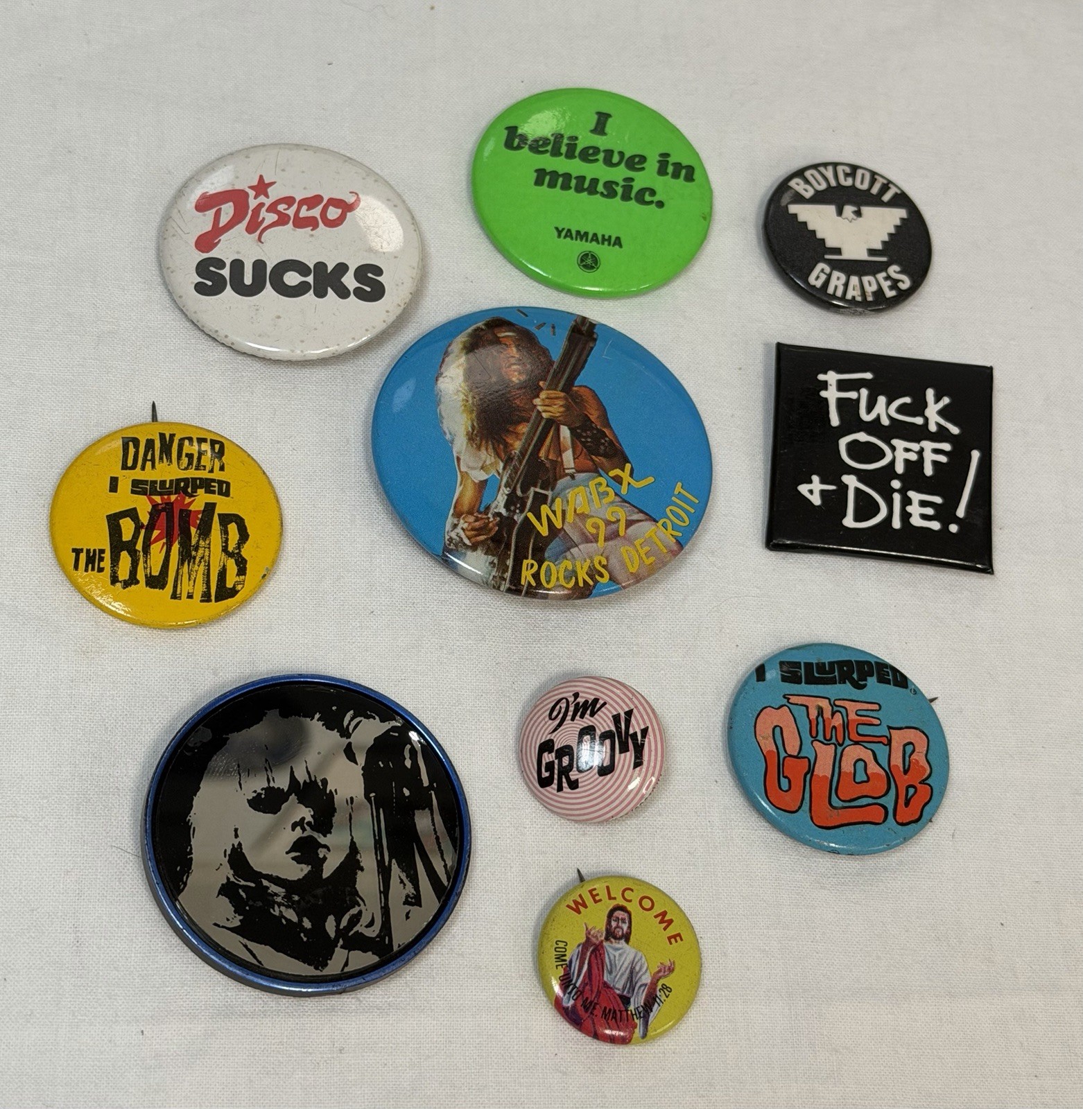 Vintage Pinback Buttons 80’s Punk Attitude  Music Assorted Band Lot Of 10    A5