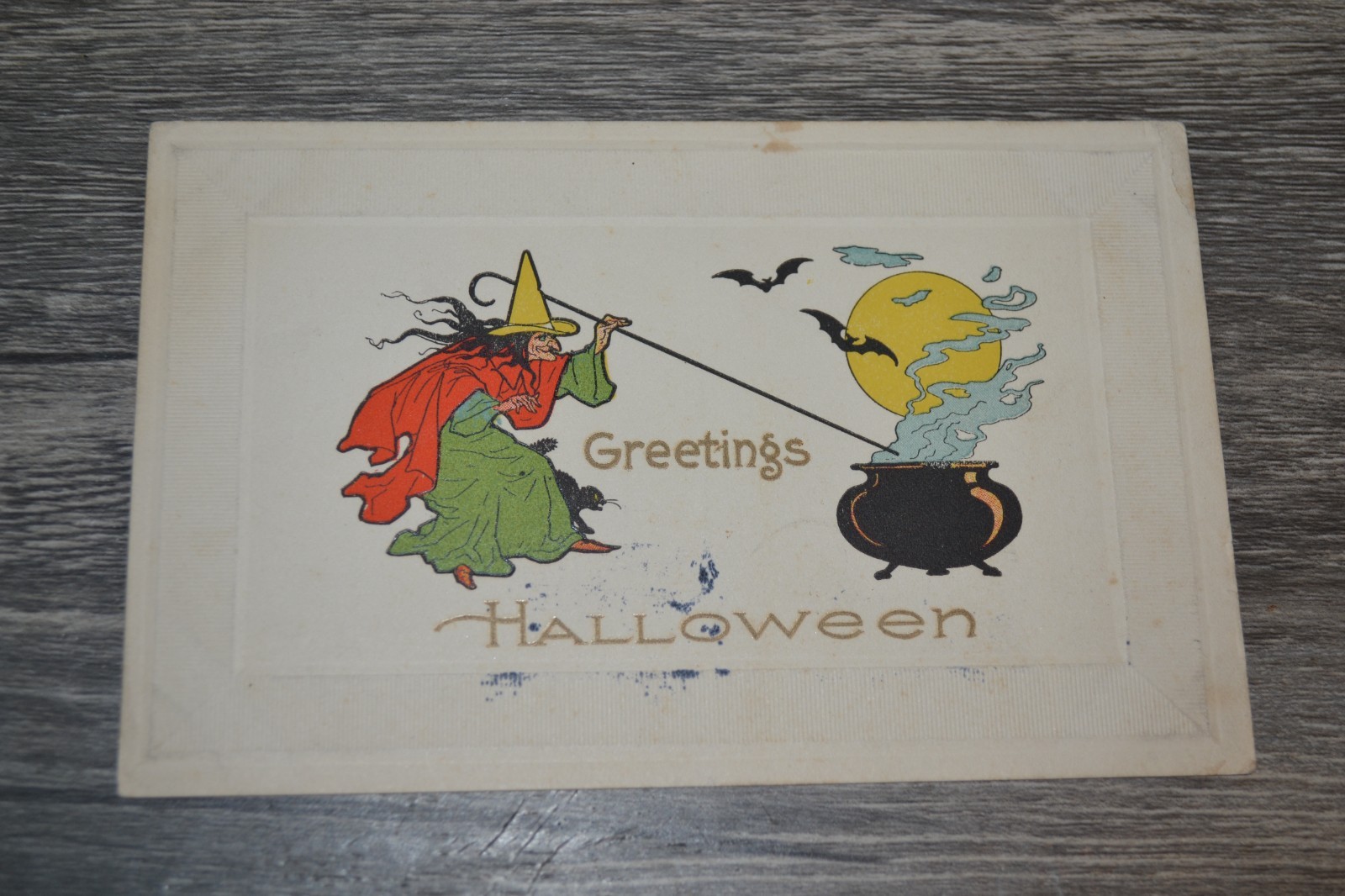 VINTAGE 1912 GIBSON ART CO. POST CARD HALLOWEEN GREETINGS WITCH ONE CENT STAMP