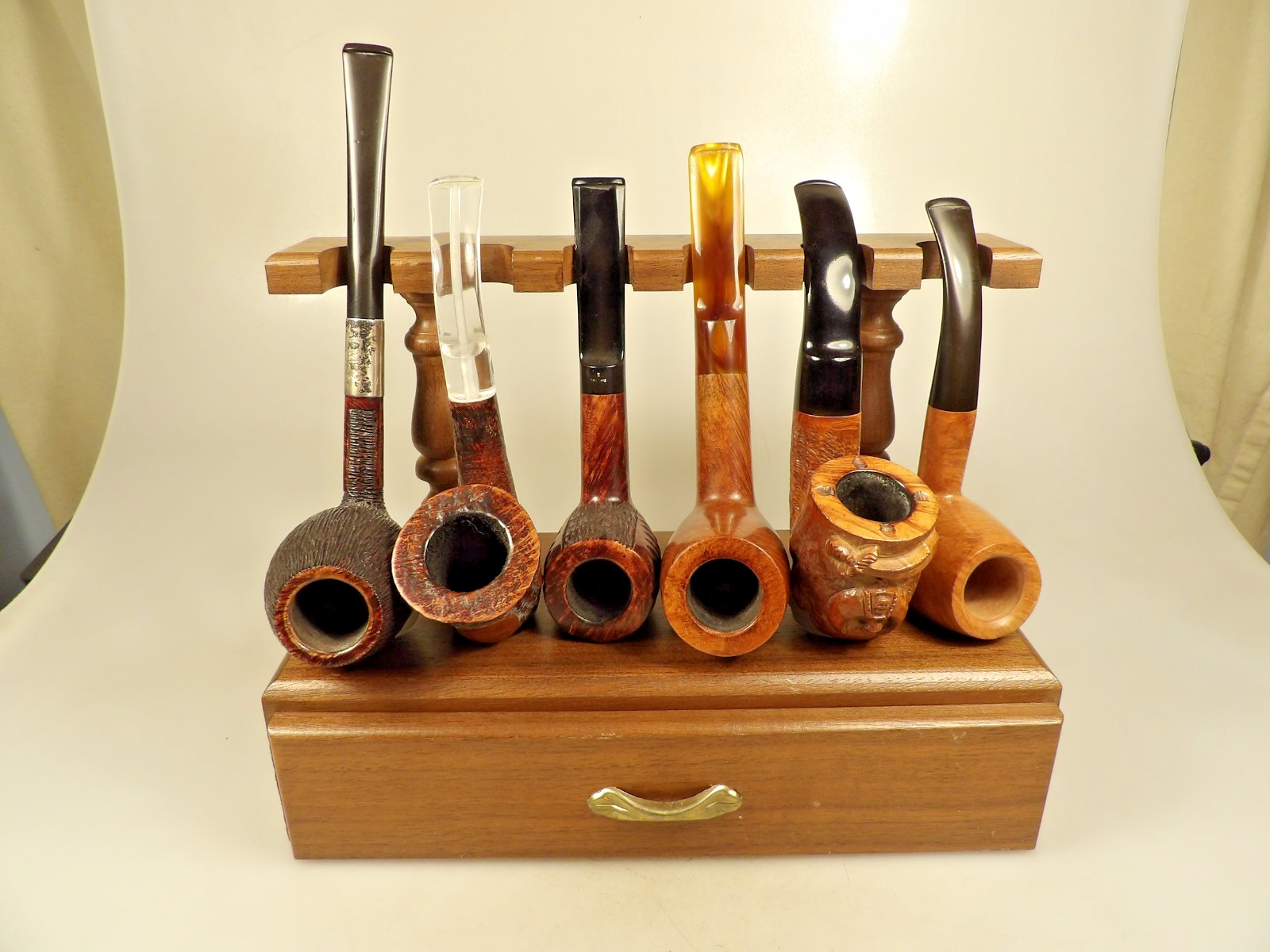 Custom-Bilt by Decatur Solid Walnut 6 Pipe Stand Pull-Out Drawer For Accessories
