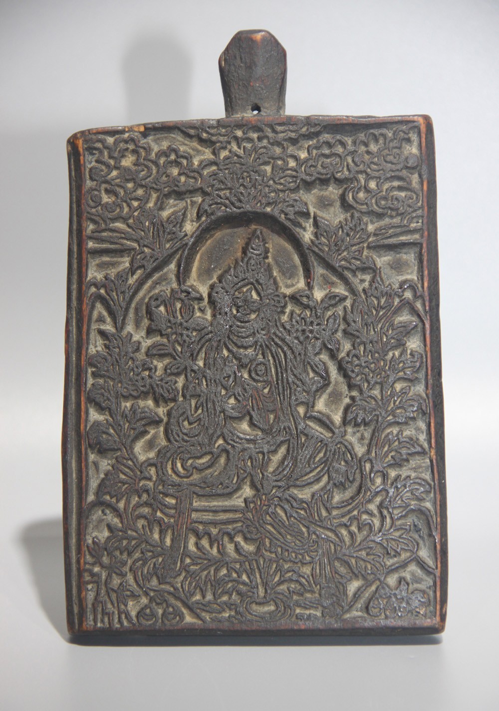 Tibet 1800s Old Antique Buddhist Printing Wood Block Green Tara Buddha Statue