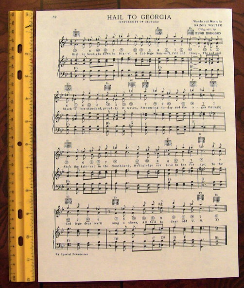 UNIVERSITY OF GEORGIA Vintage Song Sheet c 1938 