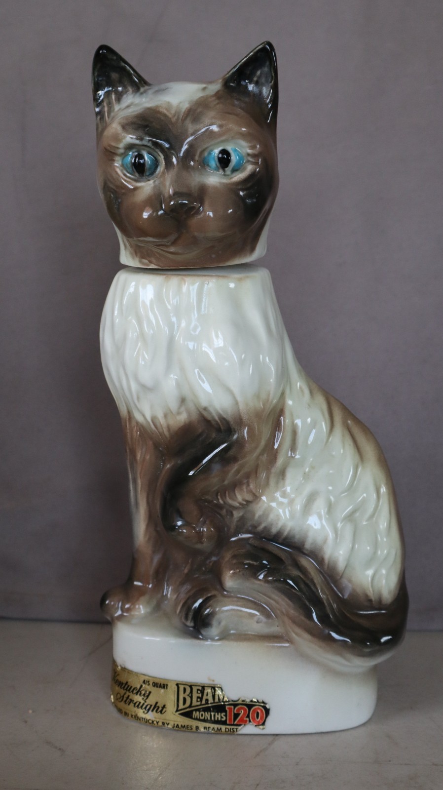 Vtg 1967 James Beam Empty Whiskey Decanter Siamese Cat Kentucky Straight k