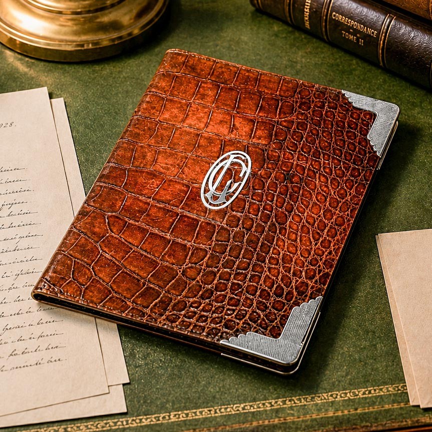 Rare Asprey Antique English Leather Sterling Silver Desk Folder Document Holder