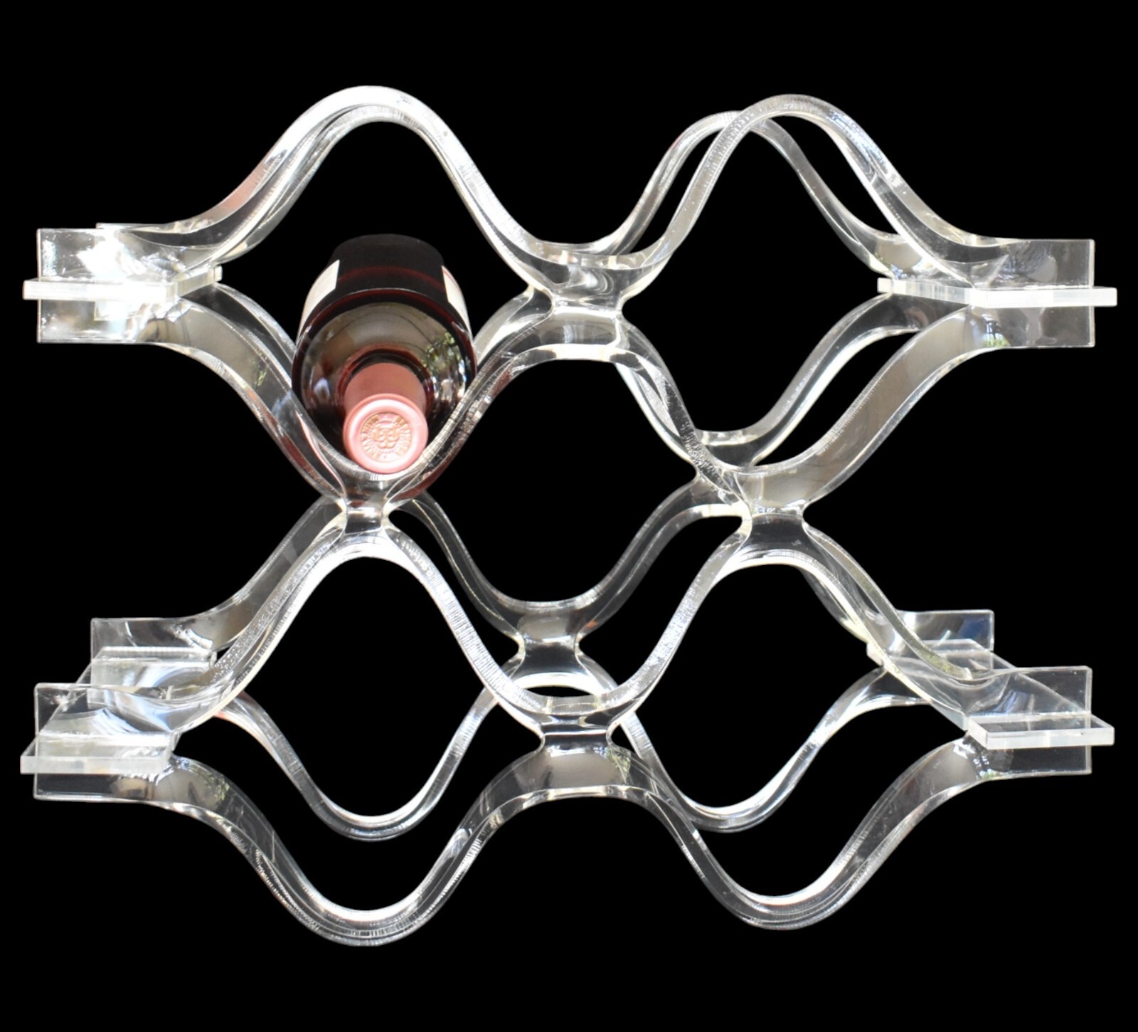 Vintage Mid Century Modern Sculpted Twisted Clear Lucite Wine Rack