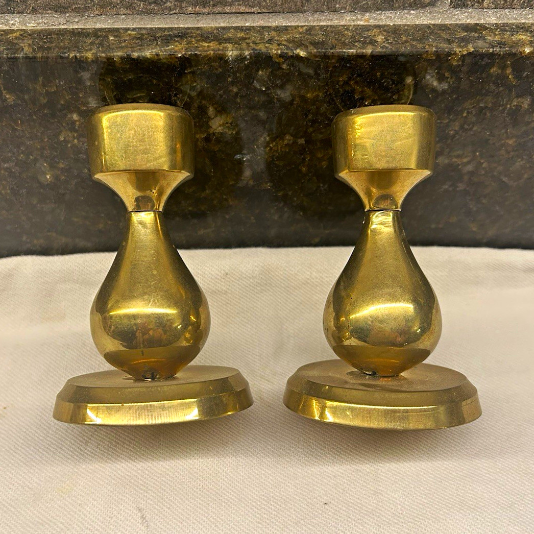Vintage Biedermann Brass Candlestick Candle Holders Pair Made in India