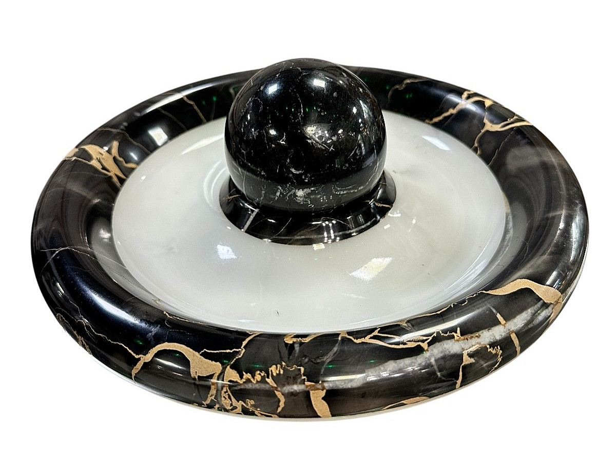 BLACK & WHITE MARBLE ASHTRAY W/ LIGHTER FOR KNOLL BY ANGELO MANGIAROTTI 1967