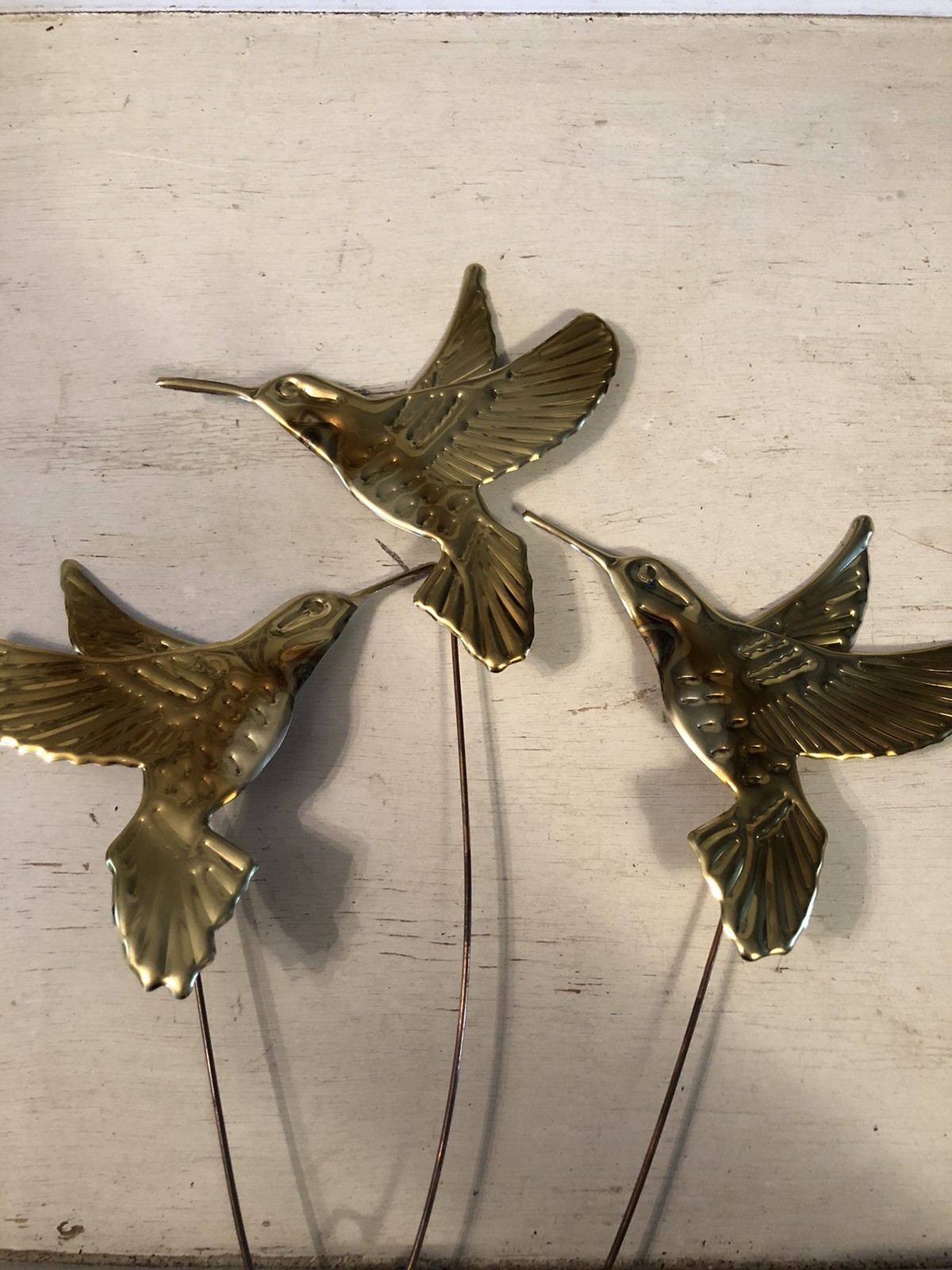 Vintage Home Interior Brass Plated Hummingbird Picks Wall Hangings 3 Piece MCM