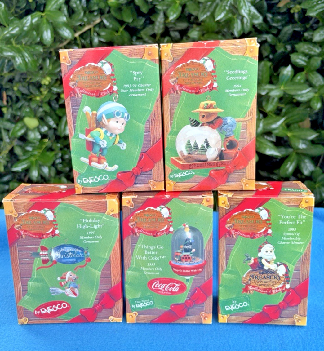 NIB Enesco Treasury Member's Only Ornaments -Lot o 5 Ornaments PLUS Member PIN NIB Enesco Treasury Member's Only Ornaments -Lot o 5 Ornaments PLUS Member PIN