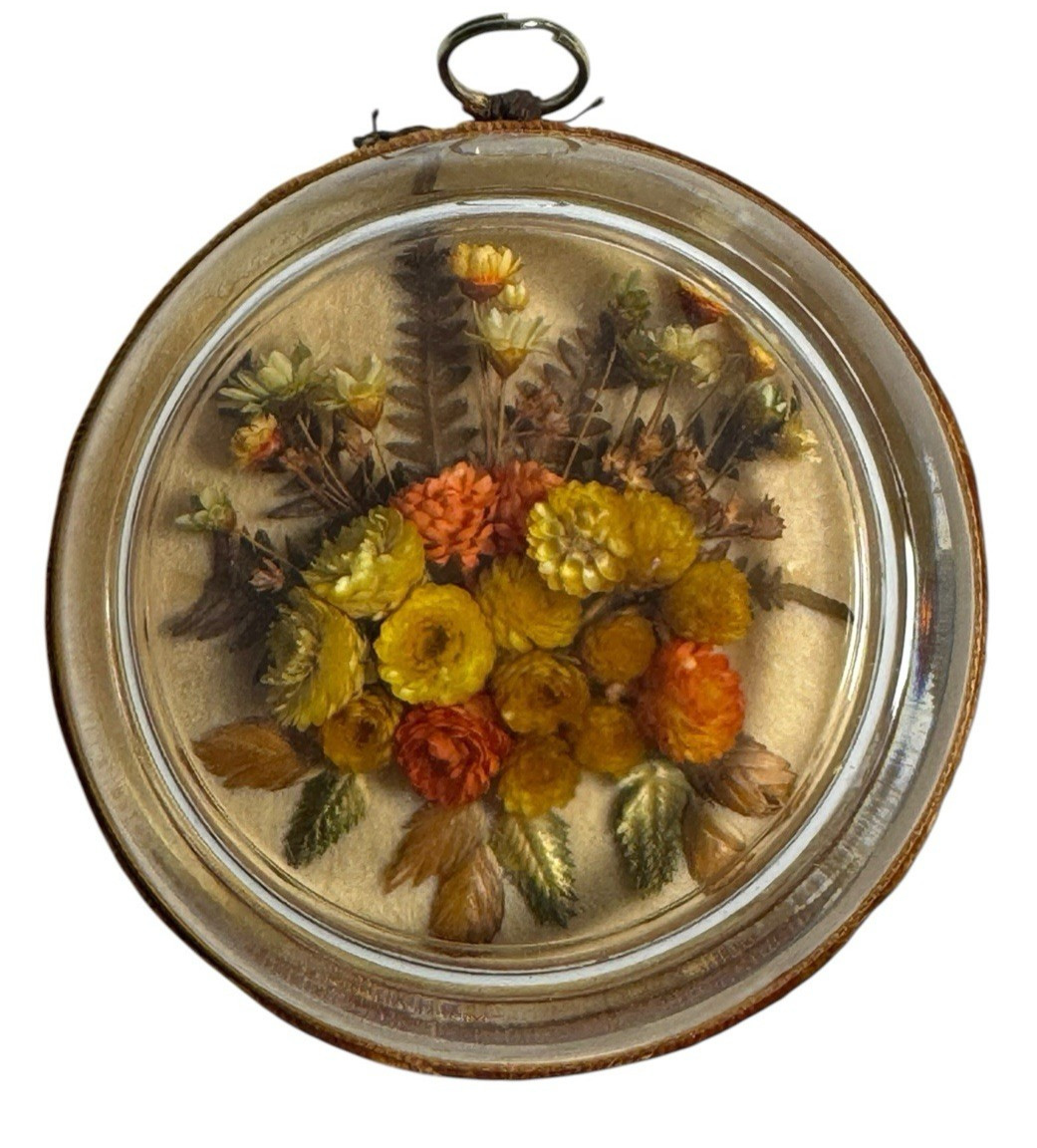 Vintage Belgian CideArt Wall Art Dried Flowers Convex Domed Glass Hanging 4 Vintage Belgian CideArt Wall Art Dried Flowers Convex Domed Glass Hanging 4