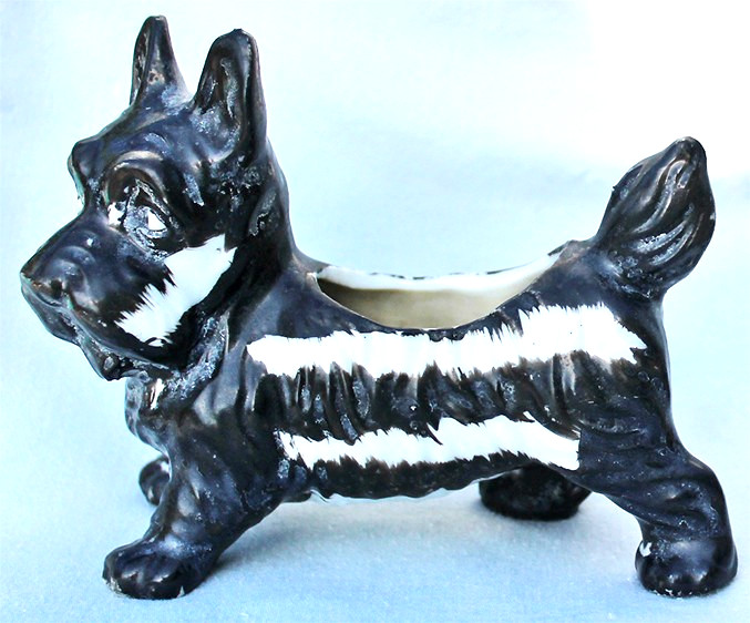 Vitg MCM Ceramic Black & White Scottie Dog Mini-Planter, vase or Trinket Holder