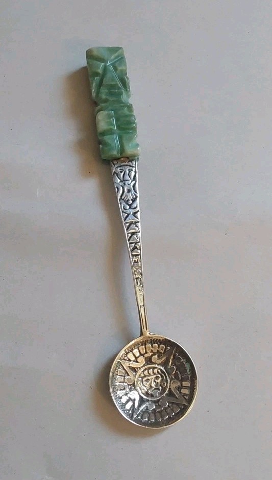 Vintage Mexican .850 Silver Carved Stone 4 Inch 10.6 Grams Spoon