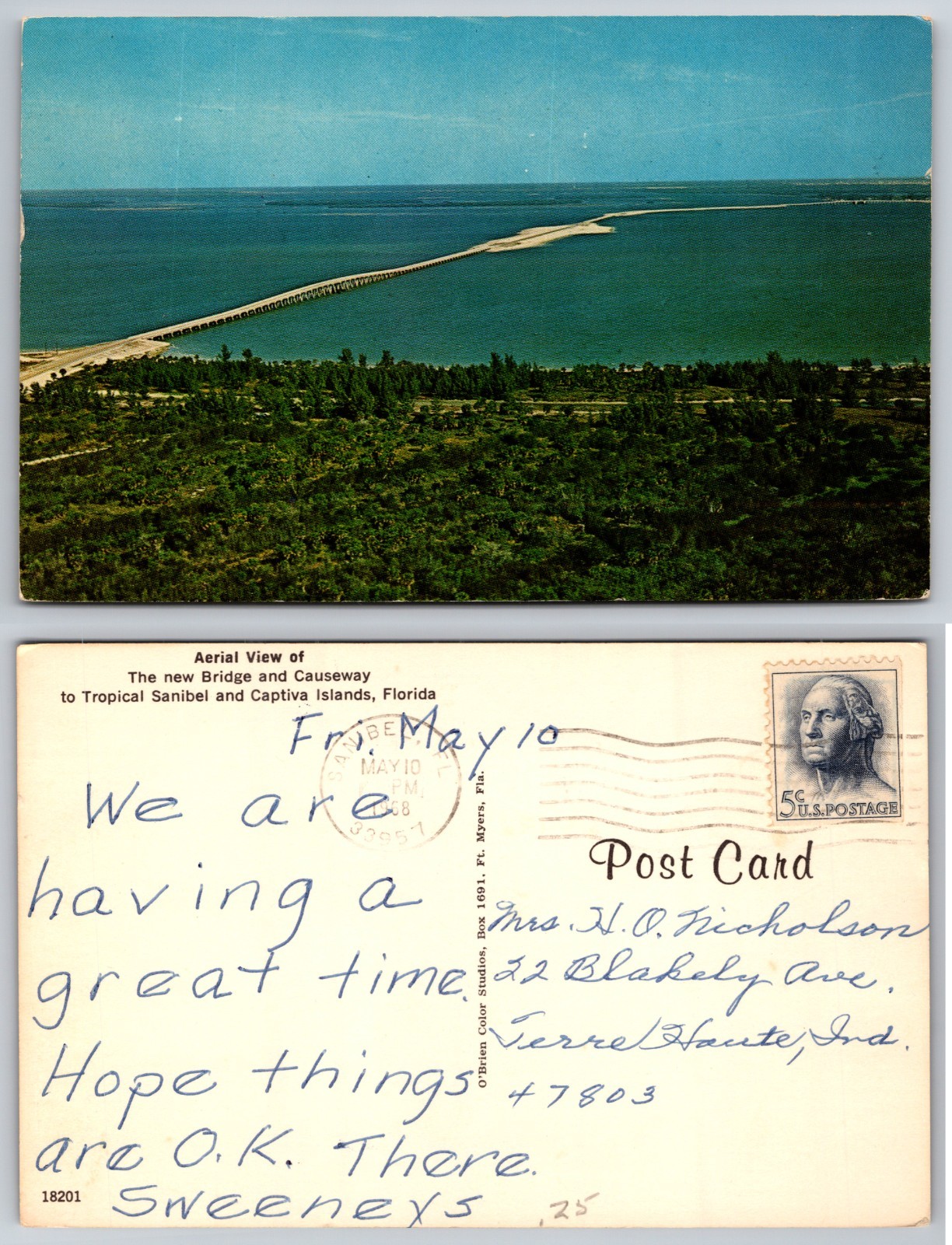 New Bridge Causeway Sanibel Captiva Florida Postcard