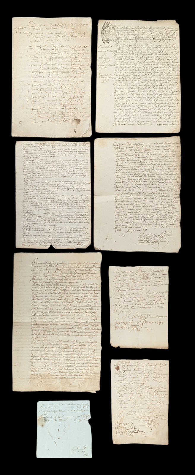 Antique Hand Written French Documents 1629-1782 Beautiful Early Letter Lot of 8