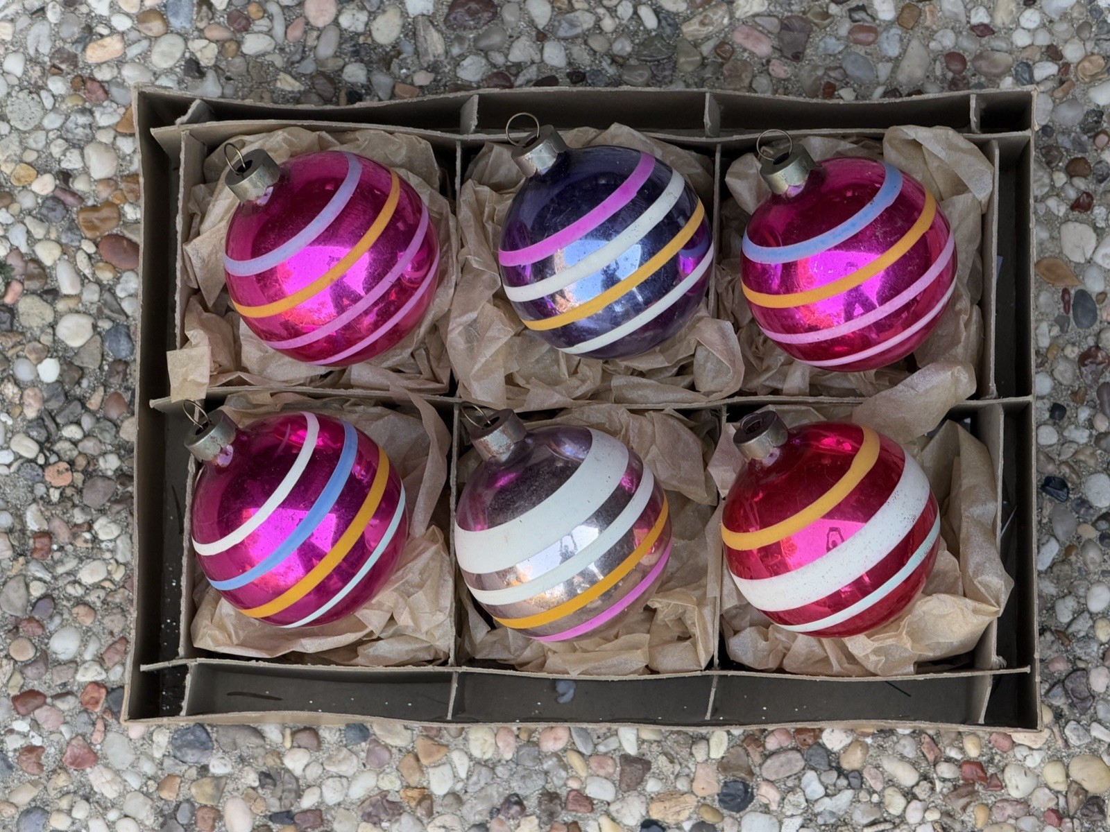VTG Shiny Brite Made In US Of A Stripes Glass Christmas Ornaments VTG Shiny Brite Made In US Of A Stripes Glass Christmas Ornaments