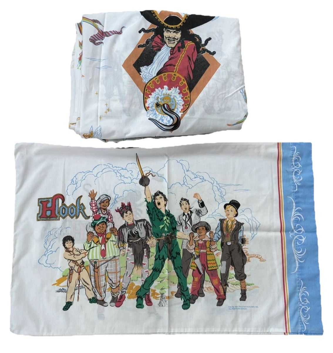 RARE Vtg 1991 HOOK Movie SHEET SET Robin Williams Peter Pan Lost Boys CAPT Cool