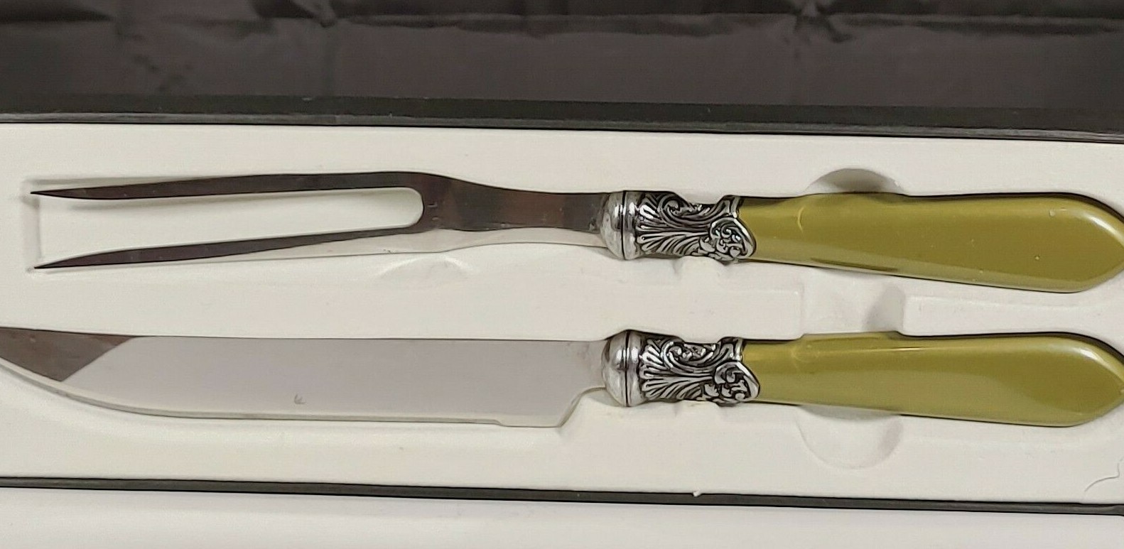 Vintage Le Baroque Carving Knife Set with Green Bakelite Handles
