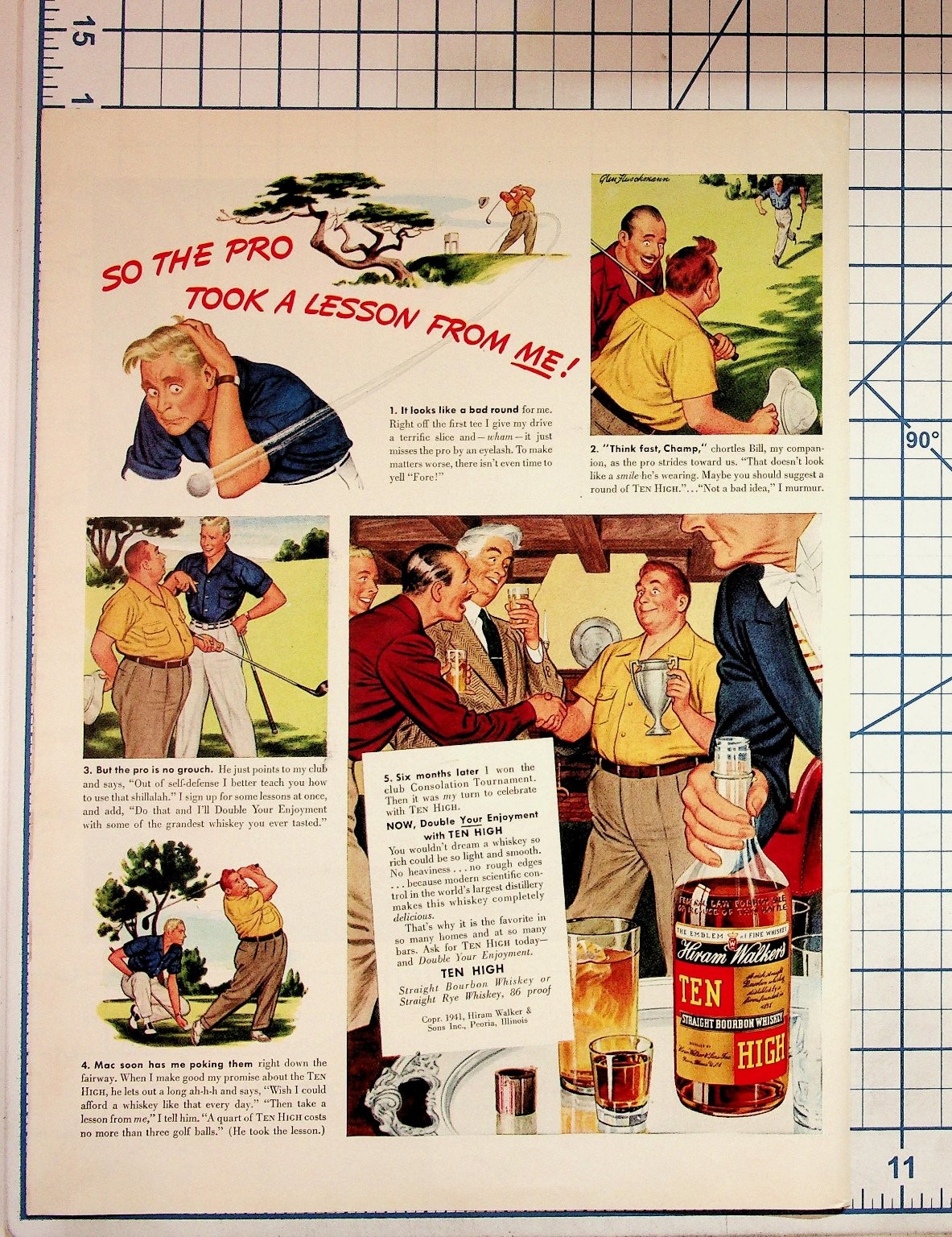 Vintage 1941 Hiram Walker TEN HIGH Whiskey Bourbon Golf Magazine Print Ad