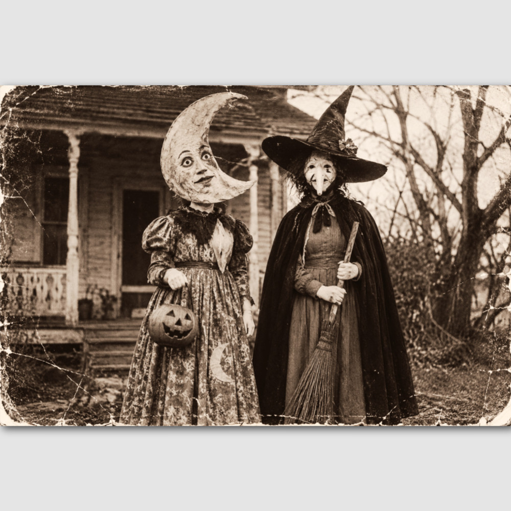 Photo Witch Creepy Costume Print Kid Odd Halloween Photograph Vintage Photo 922