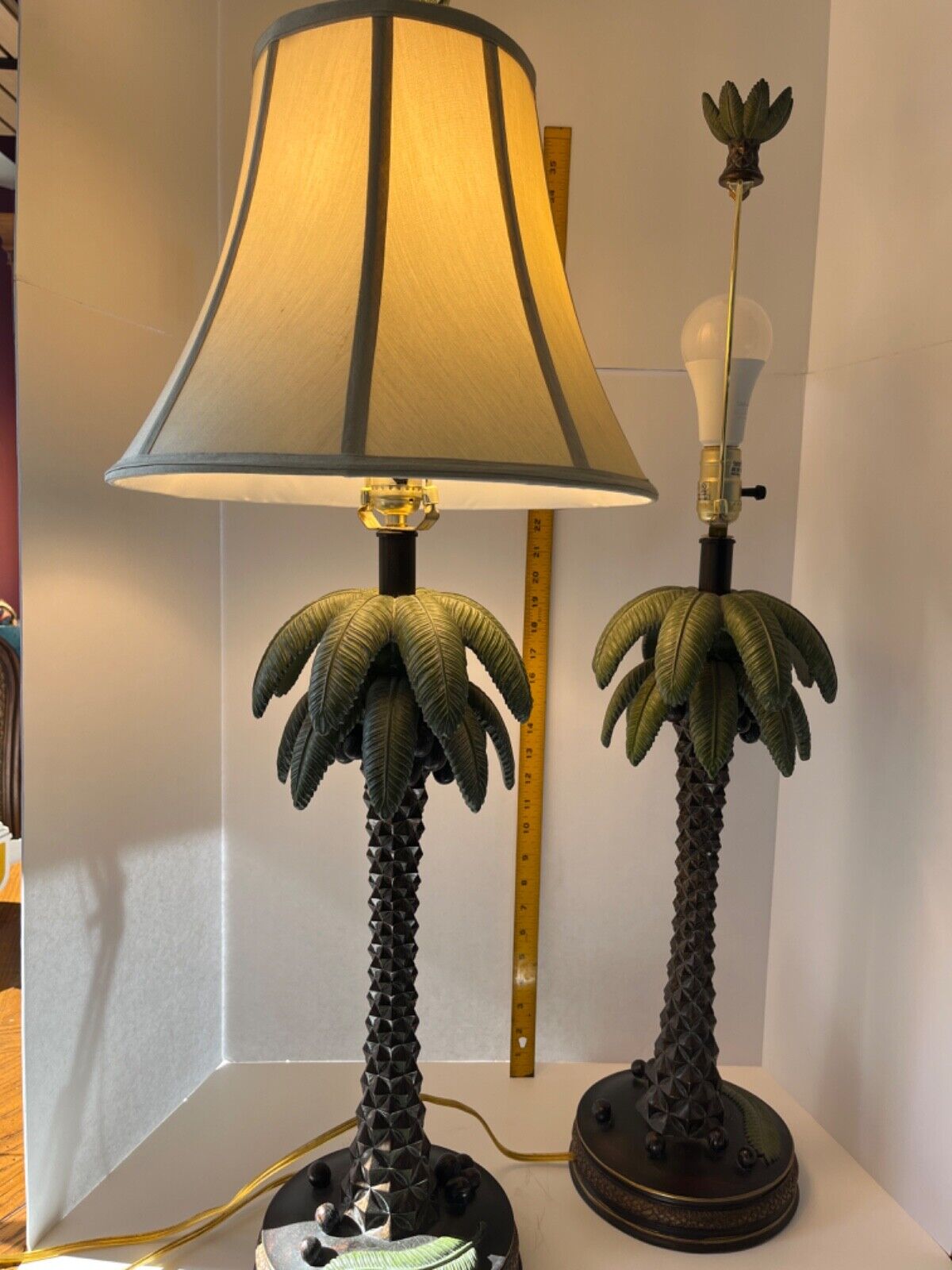pair of bronze palm tree table lamps three way switch