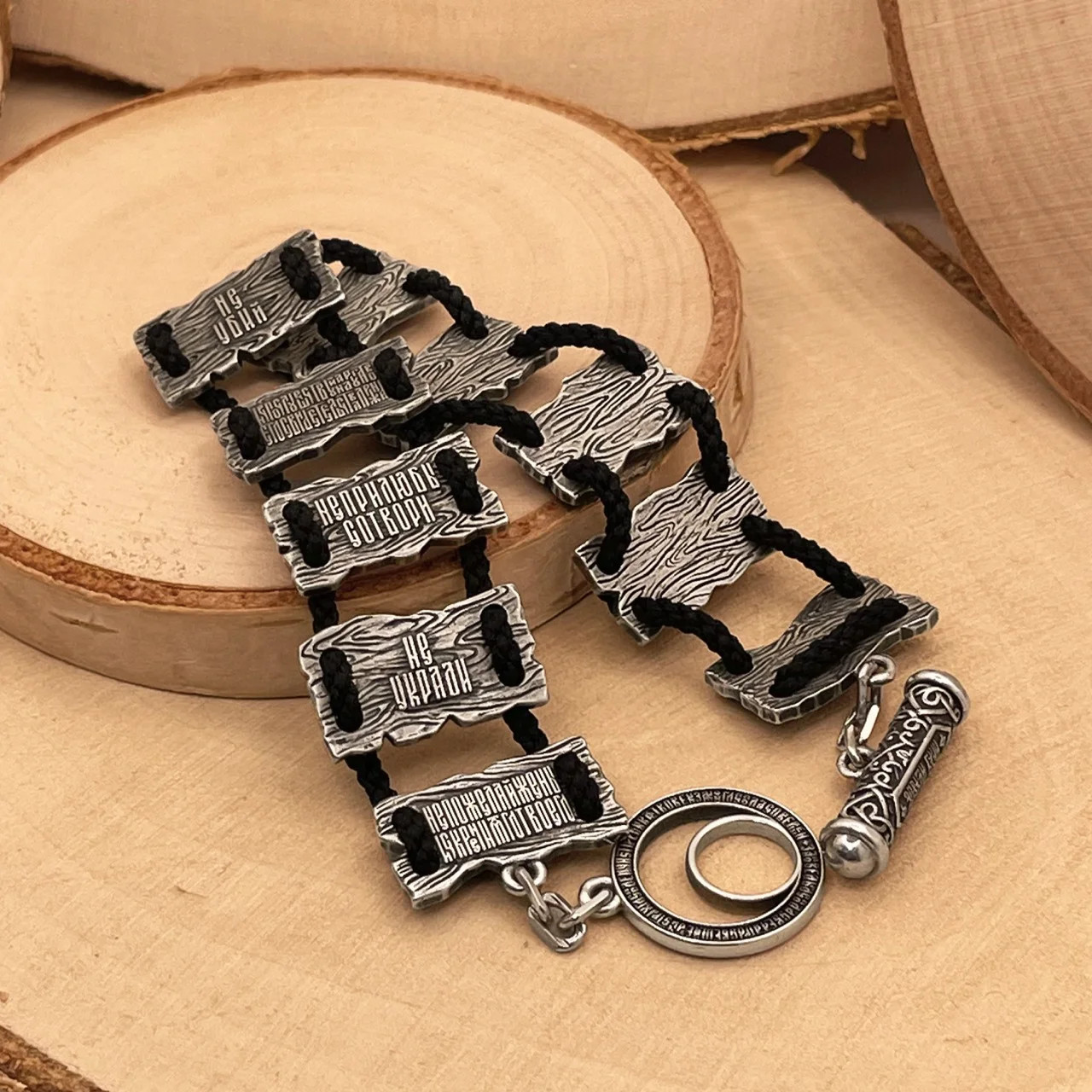 925 Silver Silk Blessed Bracelet Ten Commandments of Christianity 19cm Religious