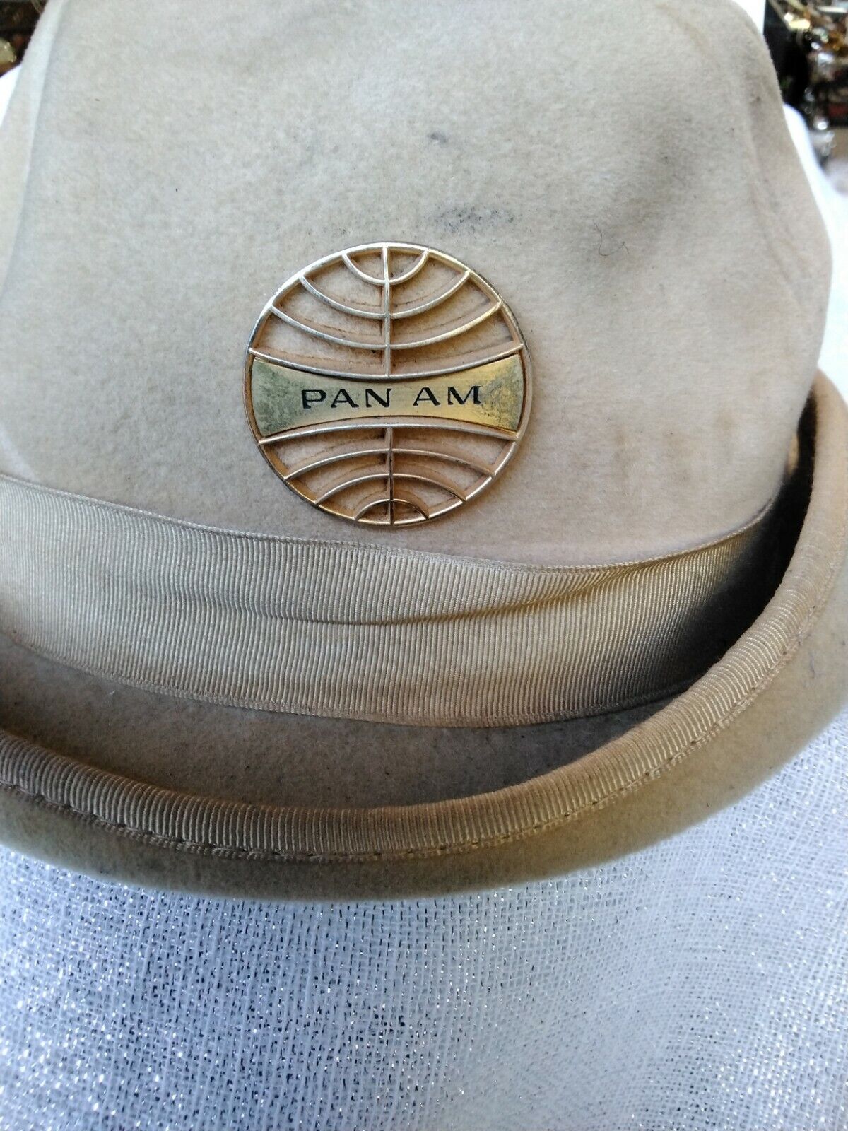 Pan Am Vintage Stewardess Brown Hat * WITH PAN AM BADGE Size 21 Borsalino