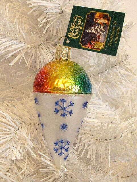 2015 OLD WORLD CHRISTMAS - SNOW CONE - BLOWN GLASS ORNAMENT - NEW W/TAG