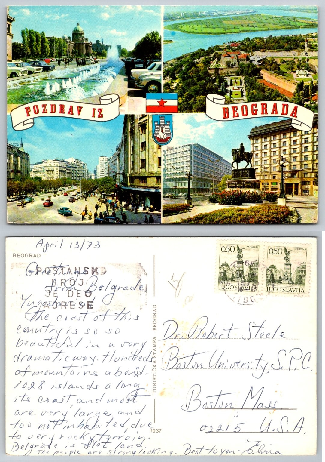 Vintage 1973 Belgrade Yugoslavia Postcard - City Views, Kalemegdan, Parliament