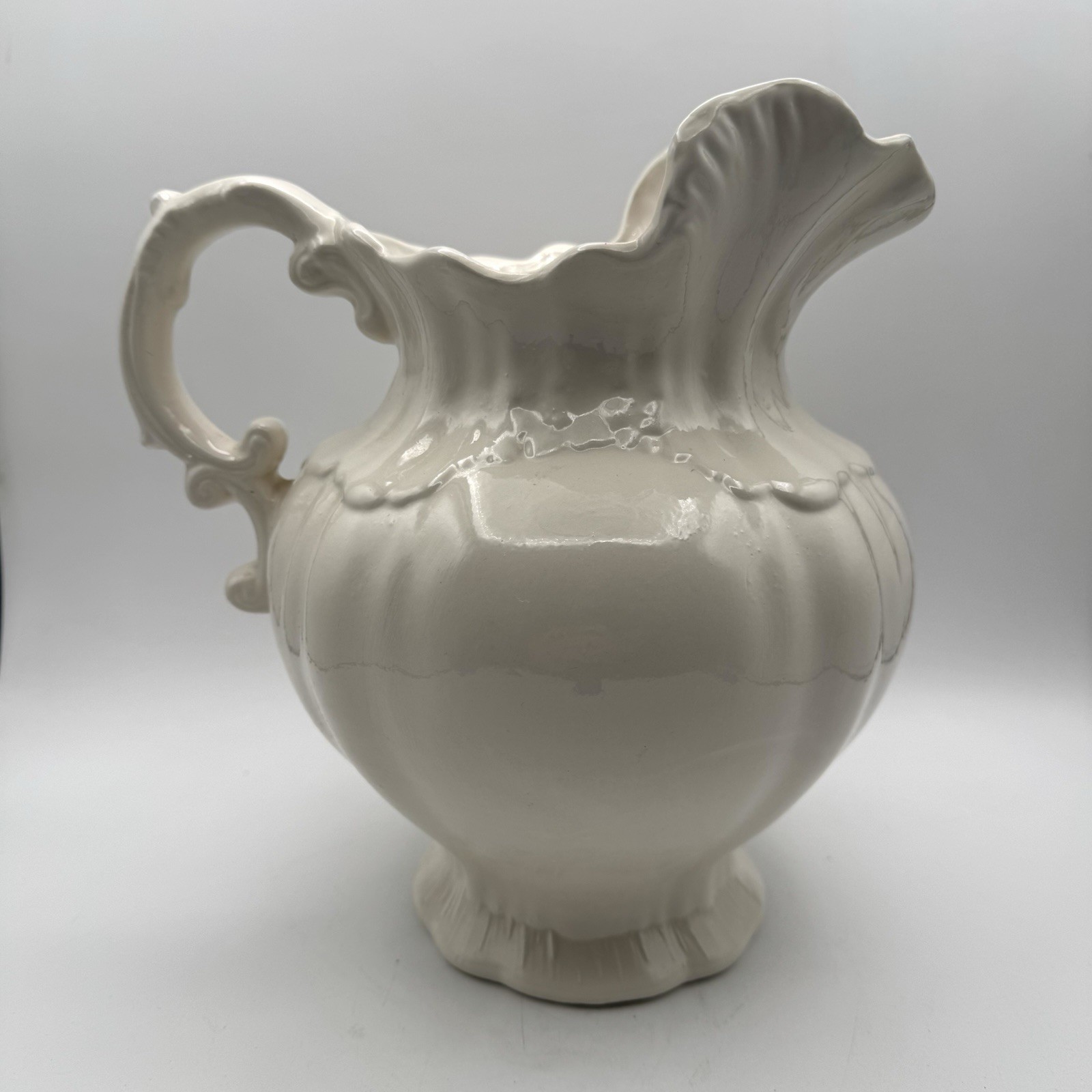 Vintage Arnels White Ceramic Pitcher Large Victorian Baroque Style Accent Molded Vintage Arnels White Ceramic Pitcher Large Victorian Baroque Style Accent Molded