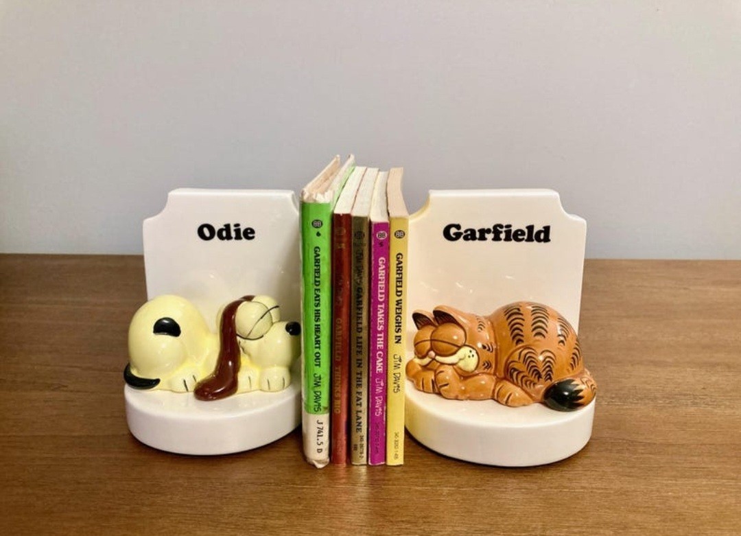 Vtg Enesco Garfield Odie Ceramic Bookends Set 1981 United Feature Syndicate Rare