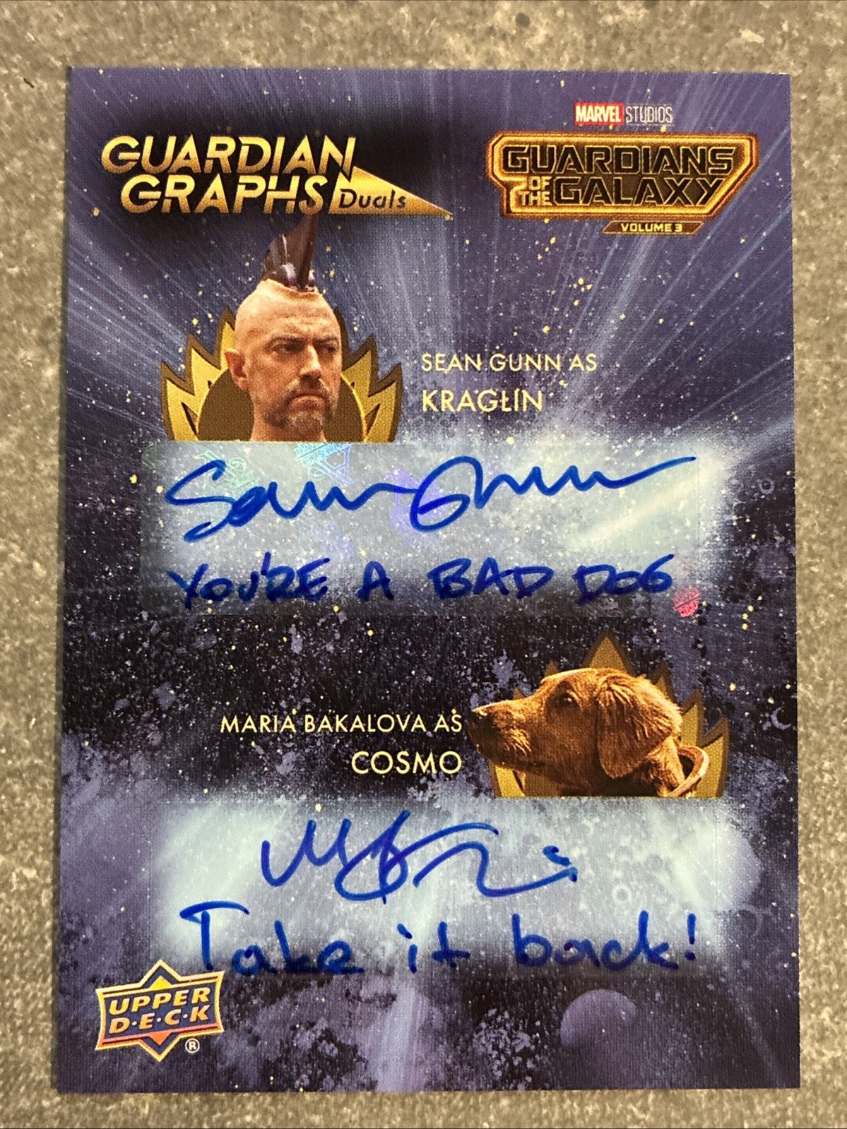 KRAGLIN & COSMO 2024 UD Guardians of Galaxy Vol 3 Auto Autograph /25 Inscribed