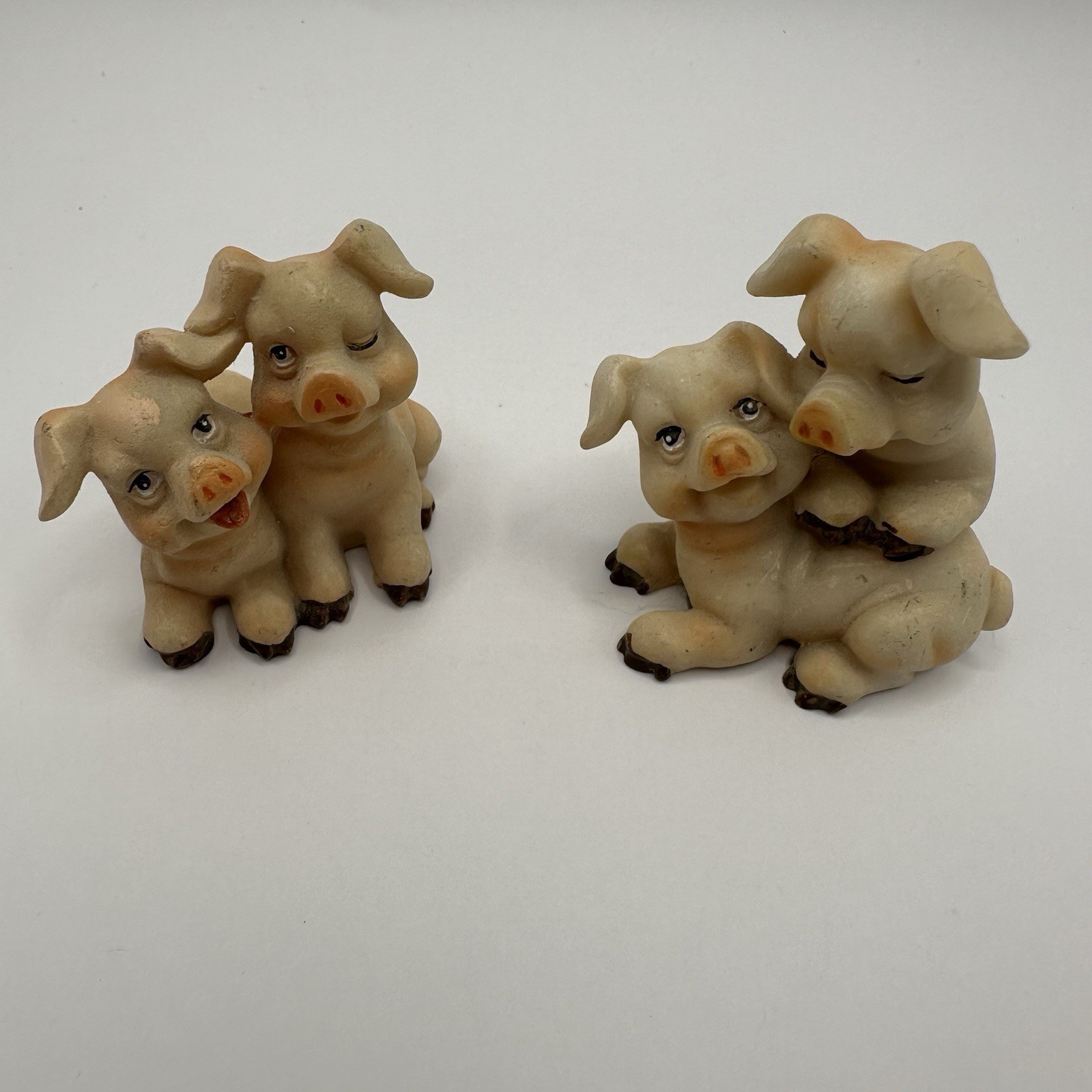 Vintage Pigs set of 2 Resin Figurines Farm Animals Miniature Decor Happy