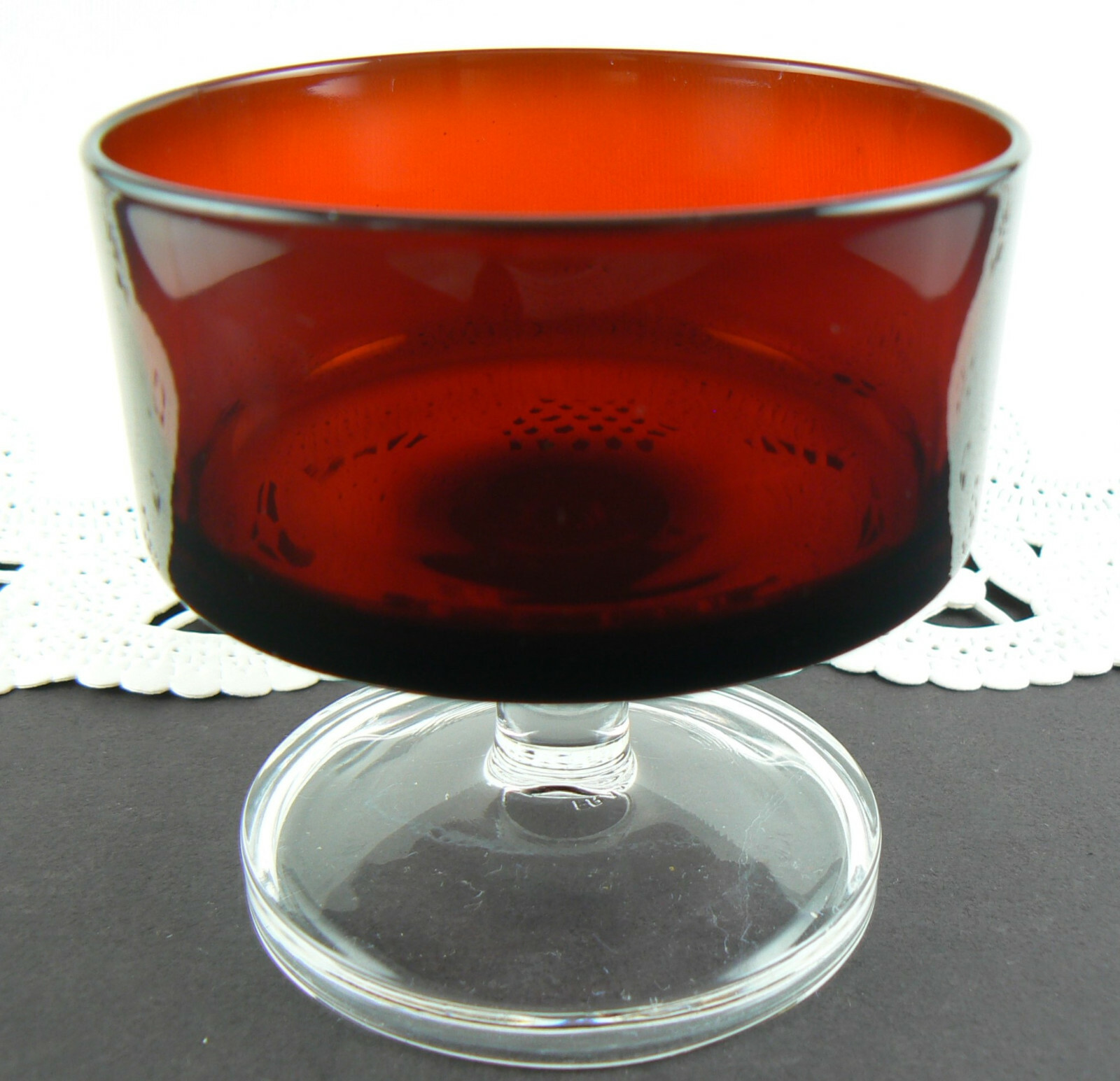 Crystal d\'Arques  Ruby Red Glass Clear Stem Wine Sherbet Goblet Pedestal 6 oz.
