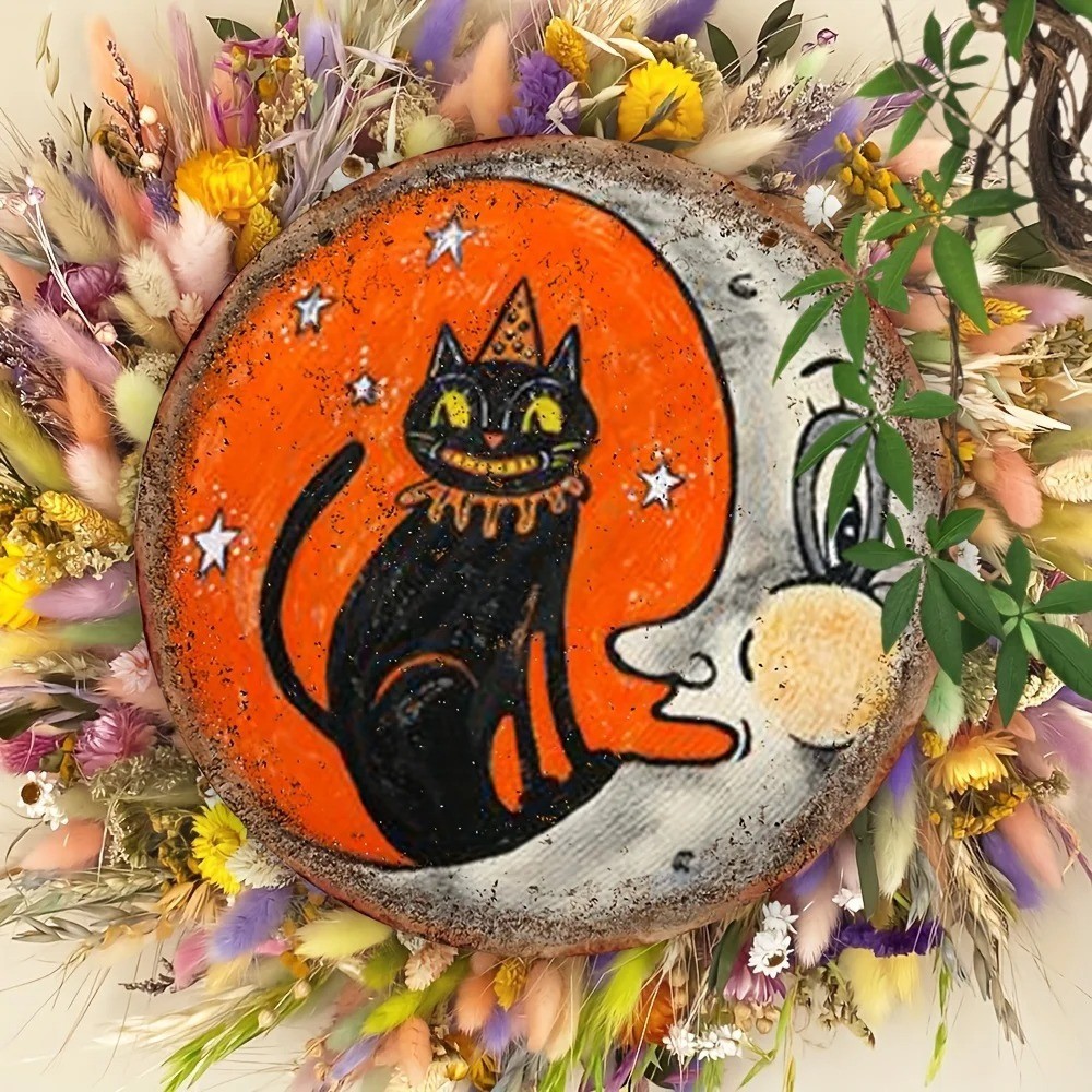 Halloween Anthropomorphic VINTAGE STYLE Moon Cat Acrylic Sign Wall Decor 8