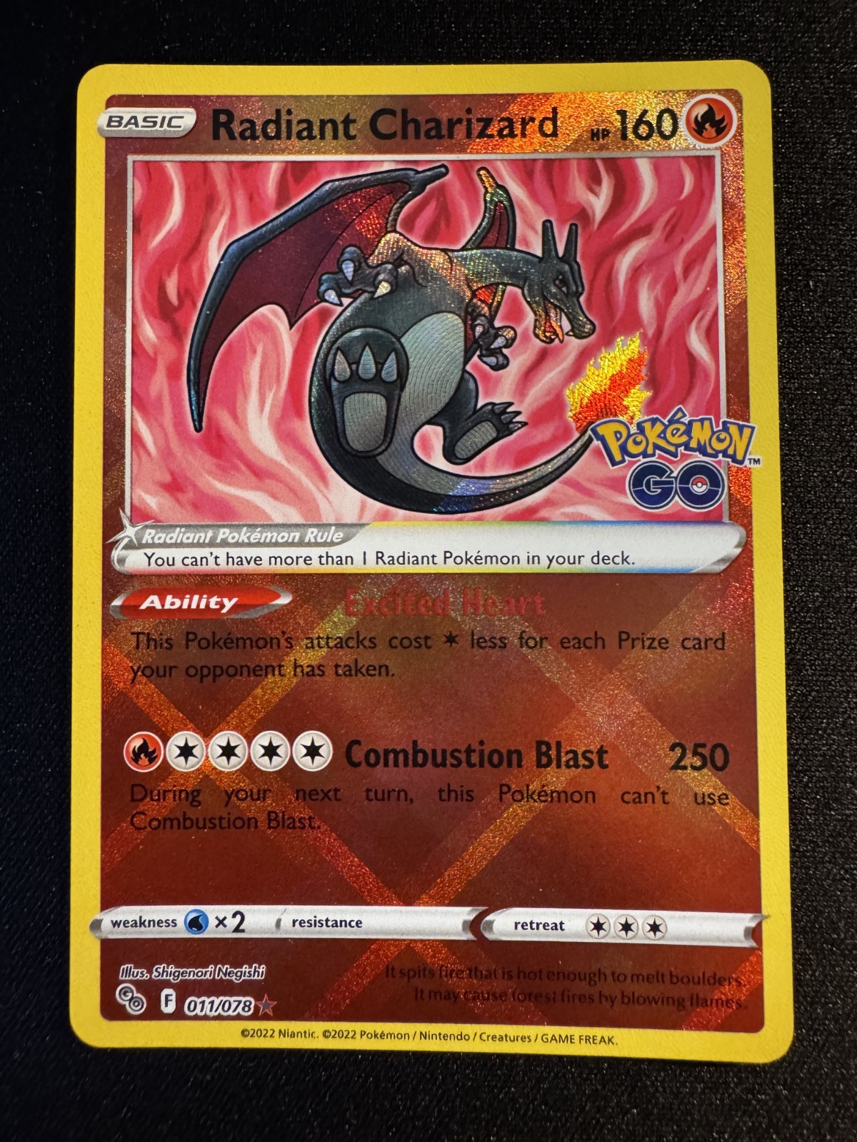 Pokémon TCG Radiant Charizard 011/078 Pokémon GO Shiny Holo Rare 2022 NM