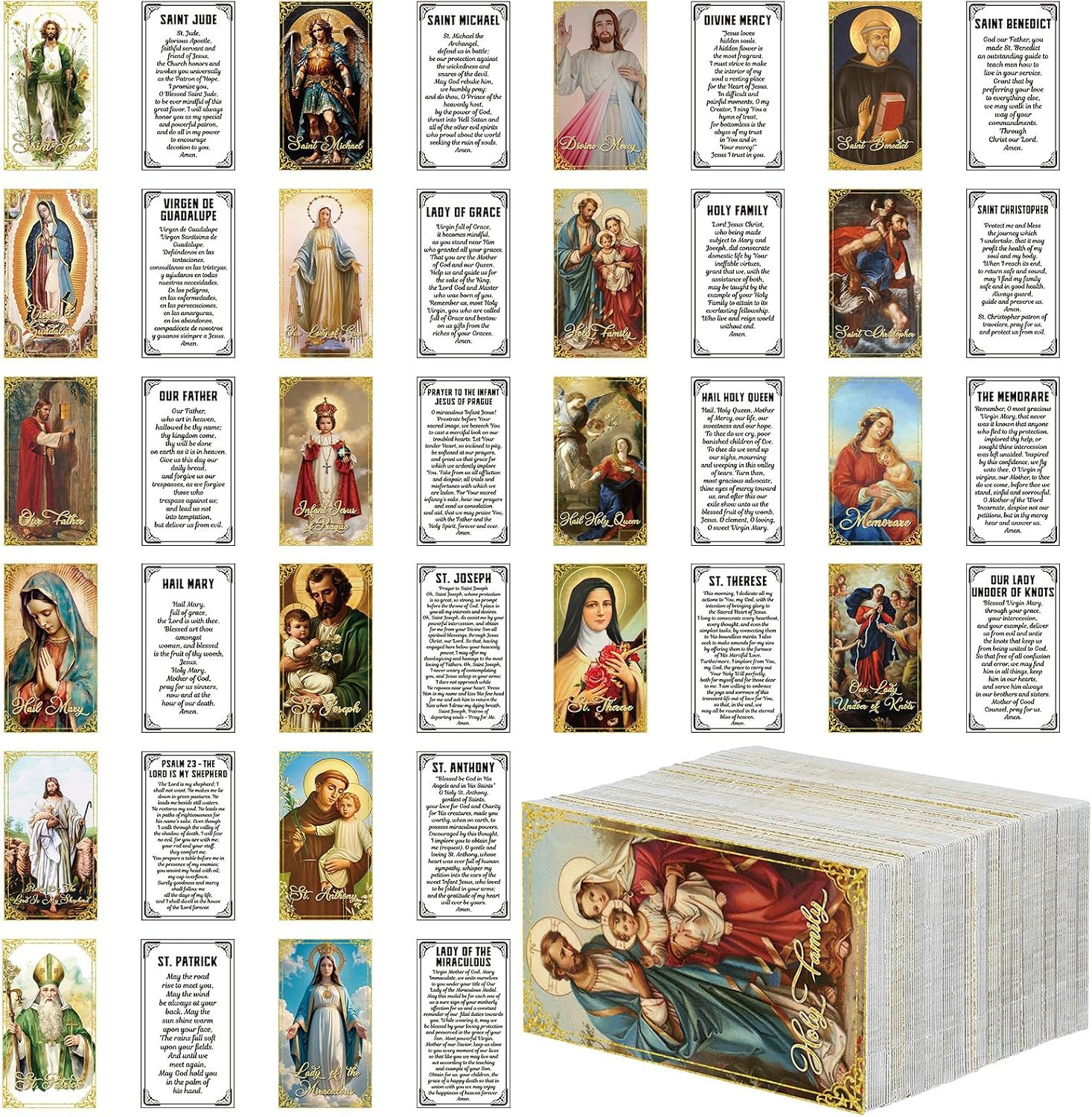 Skyygemm 240 Pcs Catholic Holy Cards Bulk Saints Prayers 20 Styles