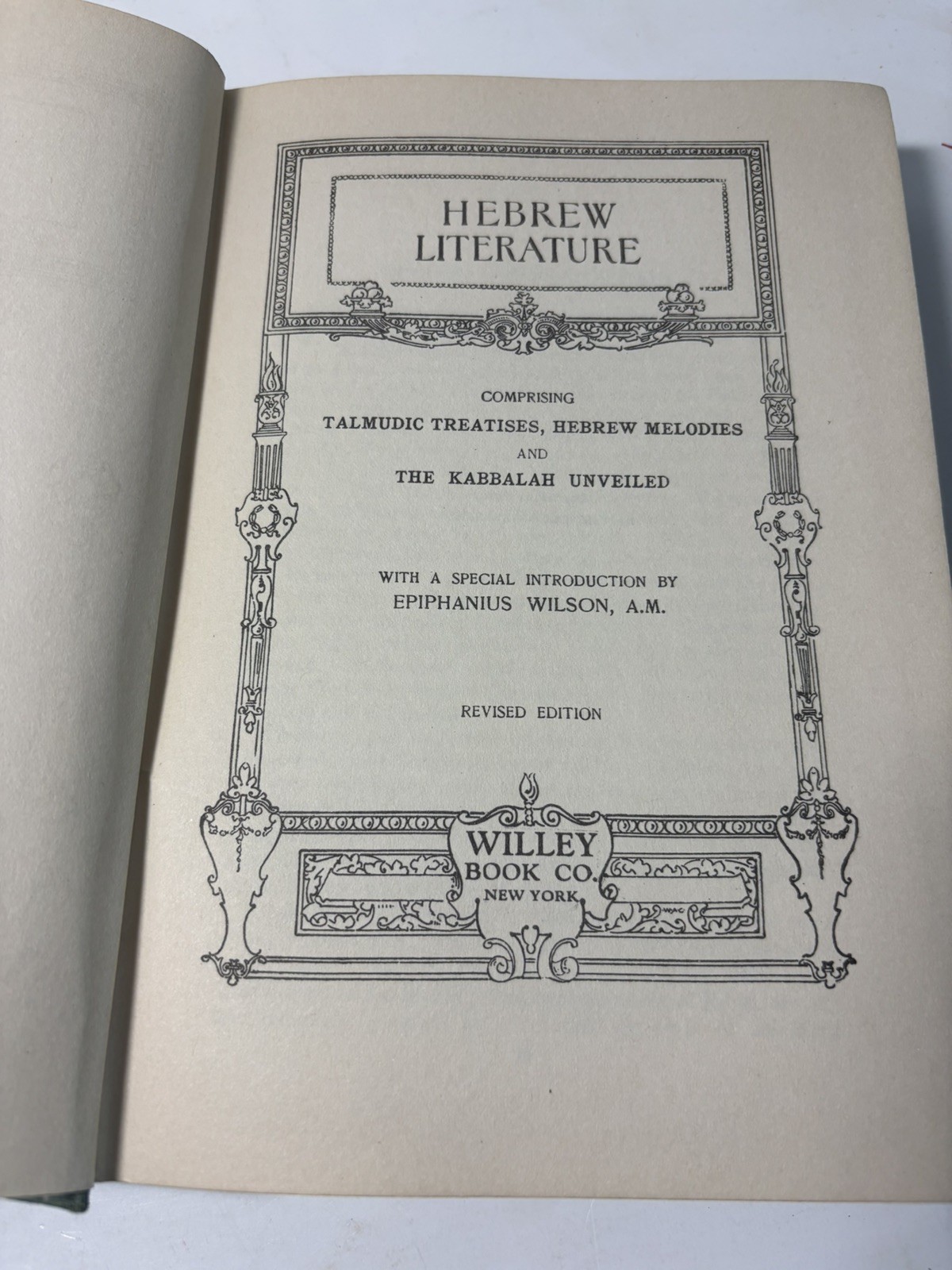 Hebrew Literature:Talmud Treatises Hebrew Melodies Kabbalah Unveiled 1901 Willey