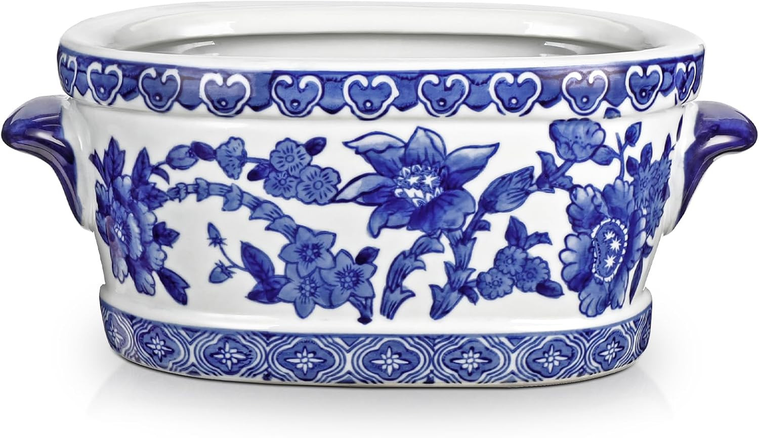Blue and White Ceramic Planter Pot – Vintage Floral Oval Cachepot Vase for Indoo Blue and White Ceramic Planter Pot – Vintage Floral Oval Cachepot Vase for Indoo
