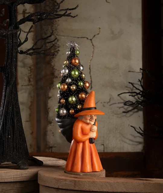 Bethany Lowe Witch Carrying Tree Vintage Look Halloween 